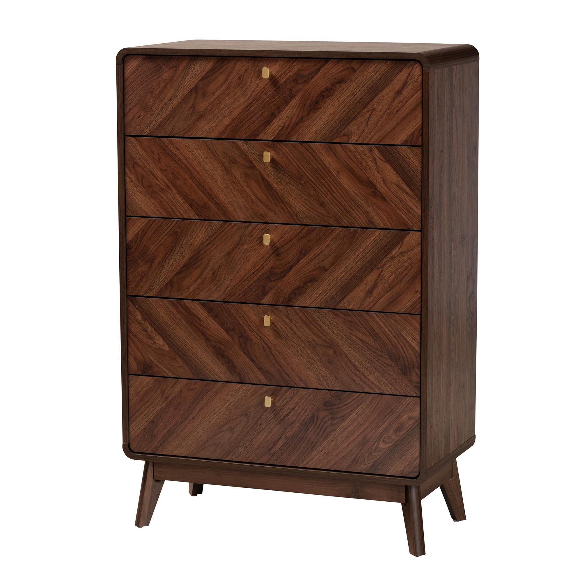 Markell Mid-Century Modern Transitional Finished Wood 5-Drawer Storage Chest