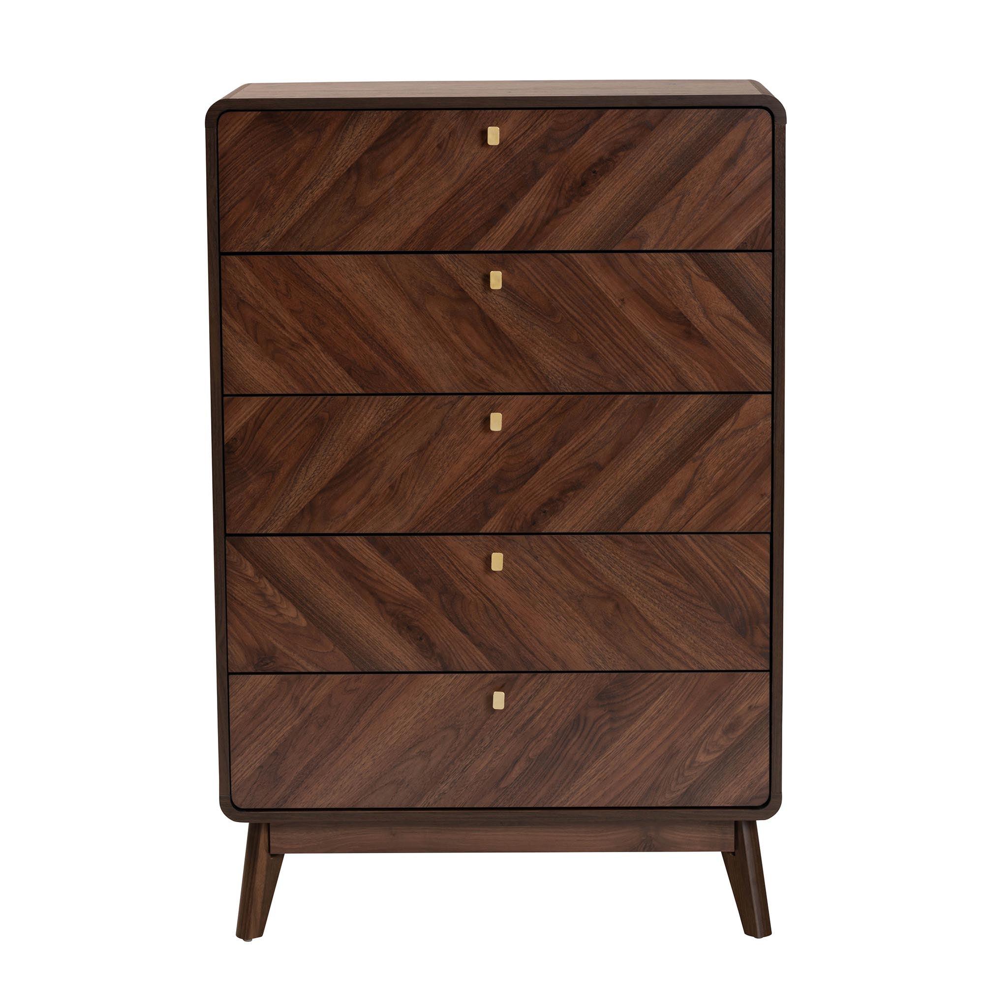 Markell Mid-Century Modern Transitional Finished Wood 5-Drawer Storage Chest