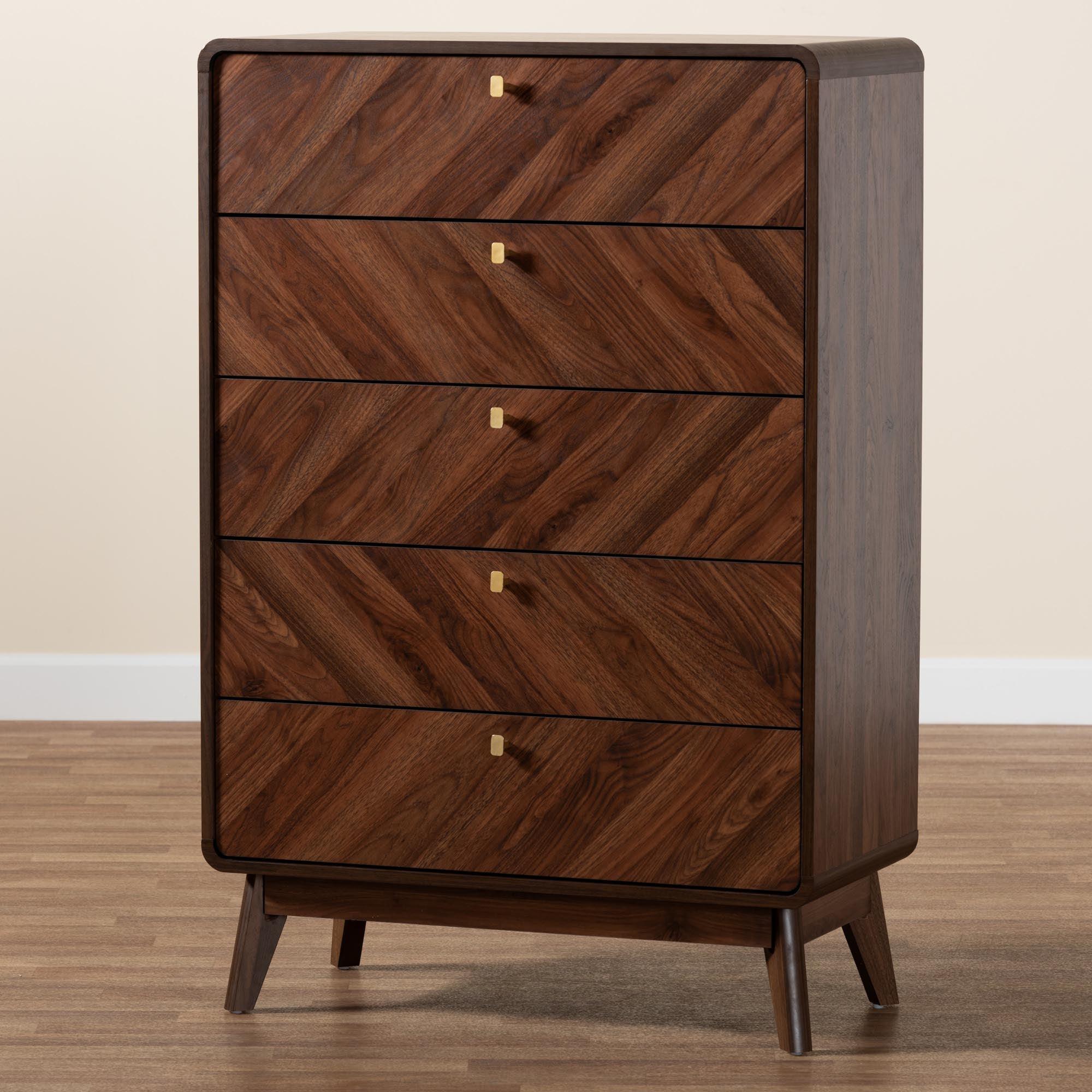 Markell Mid-Century Modern Transitional Finished Wood 5-Drawer Storage Chest