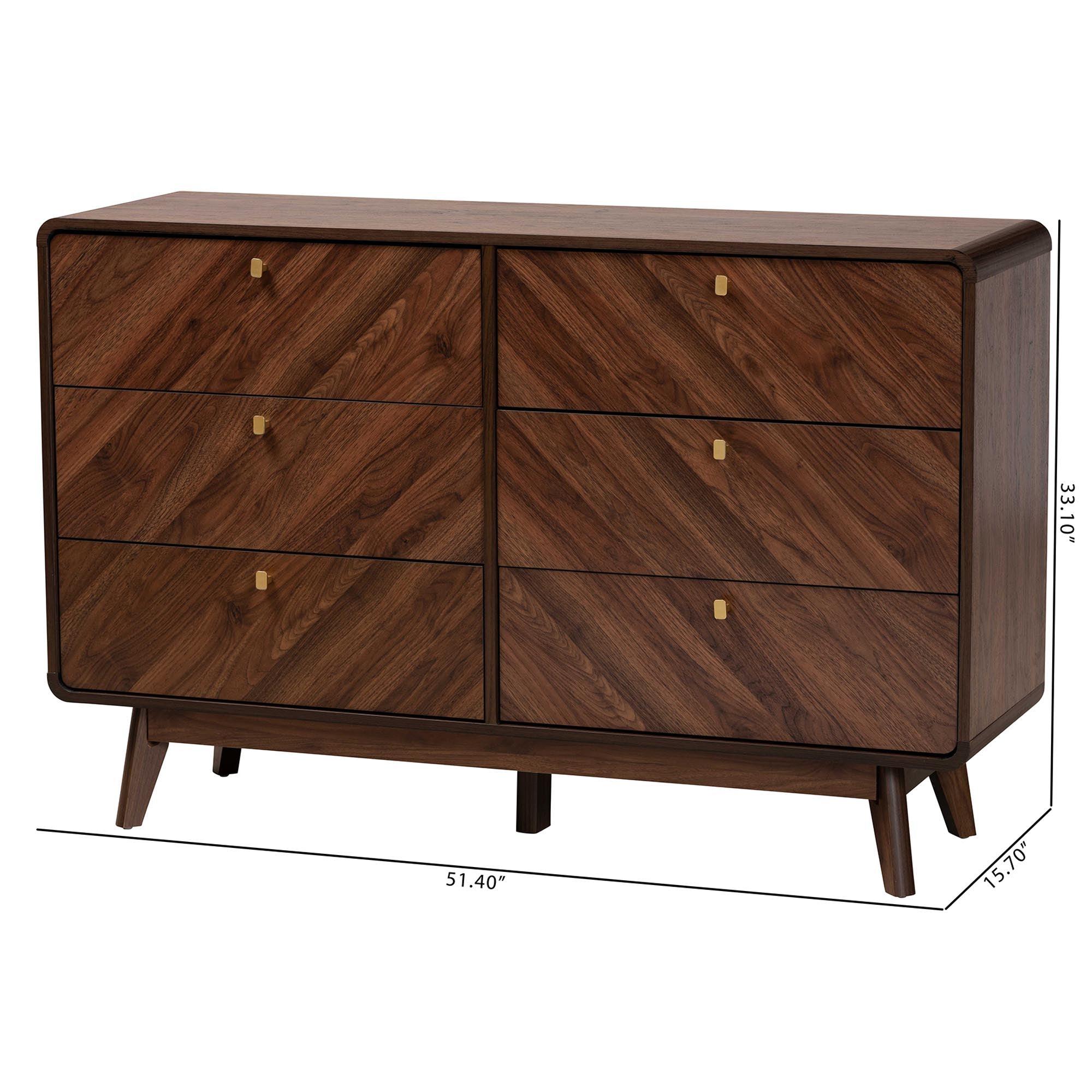 Markell Mid-Century Modern Transitional Finished Wood 6-Drawer Dresser