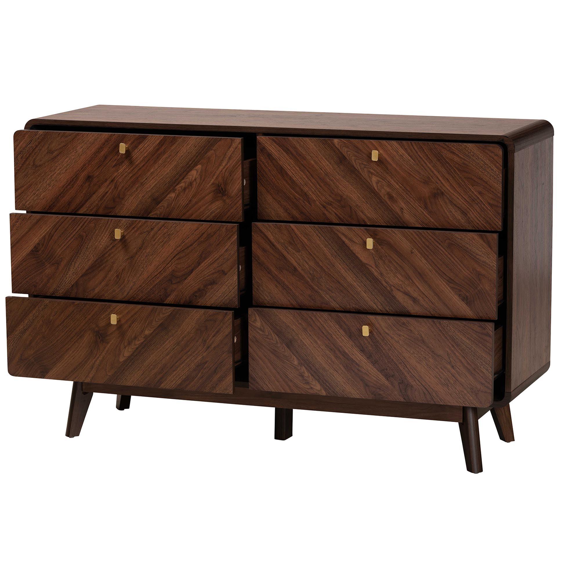 Markell Mid-Century Modern Transitional Finished Wood 6-Drawer Dresser