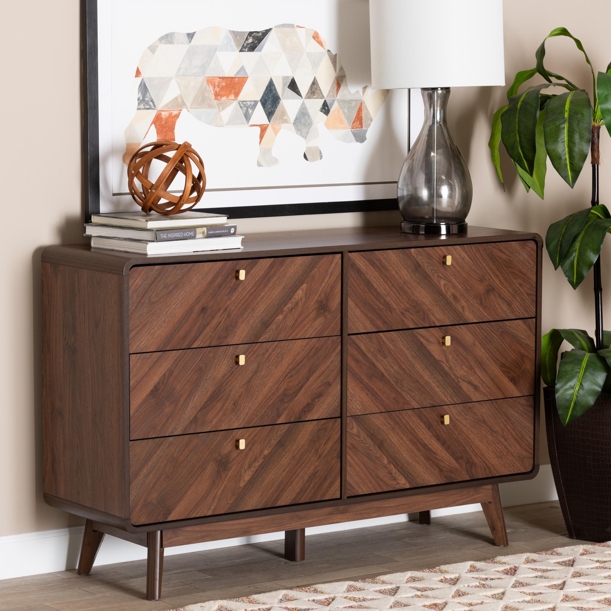 Markell Mid-Century Modern Transitional Finished Wood 6-Drawer Dresser