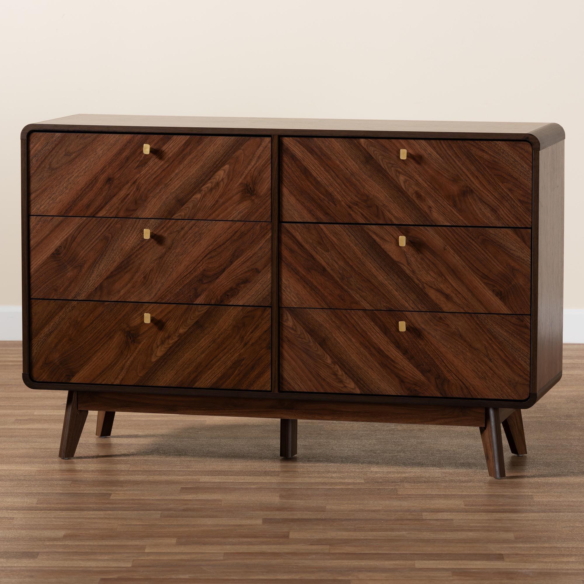 Markell Mid-Century Modern Transitional Finished Wood 6-Drawer Dresser