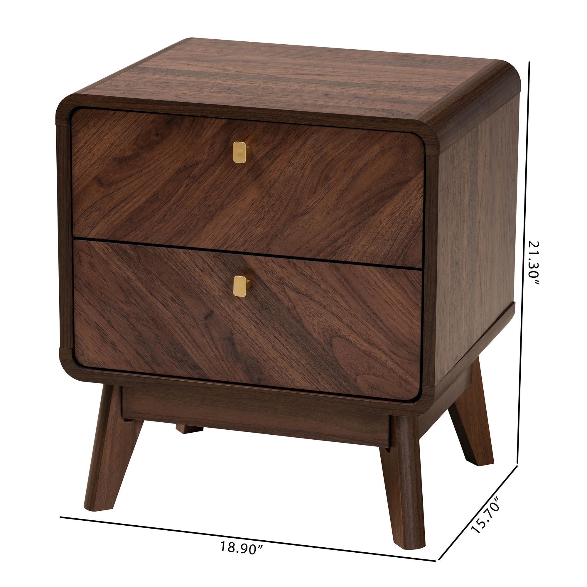 Markell Mid-Century Transitional Finished Wood 2-Drawer Nightstand