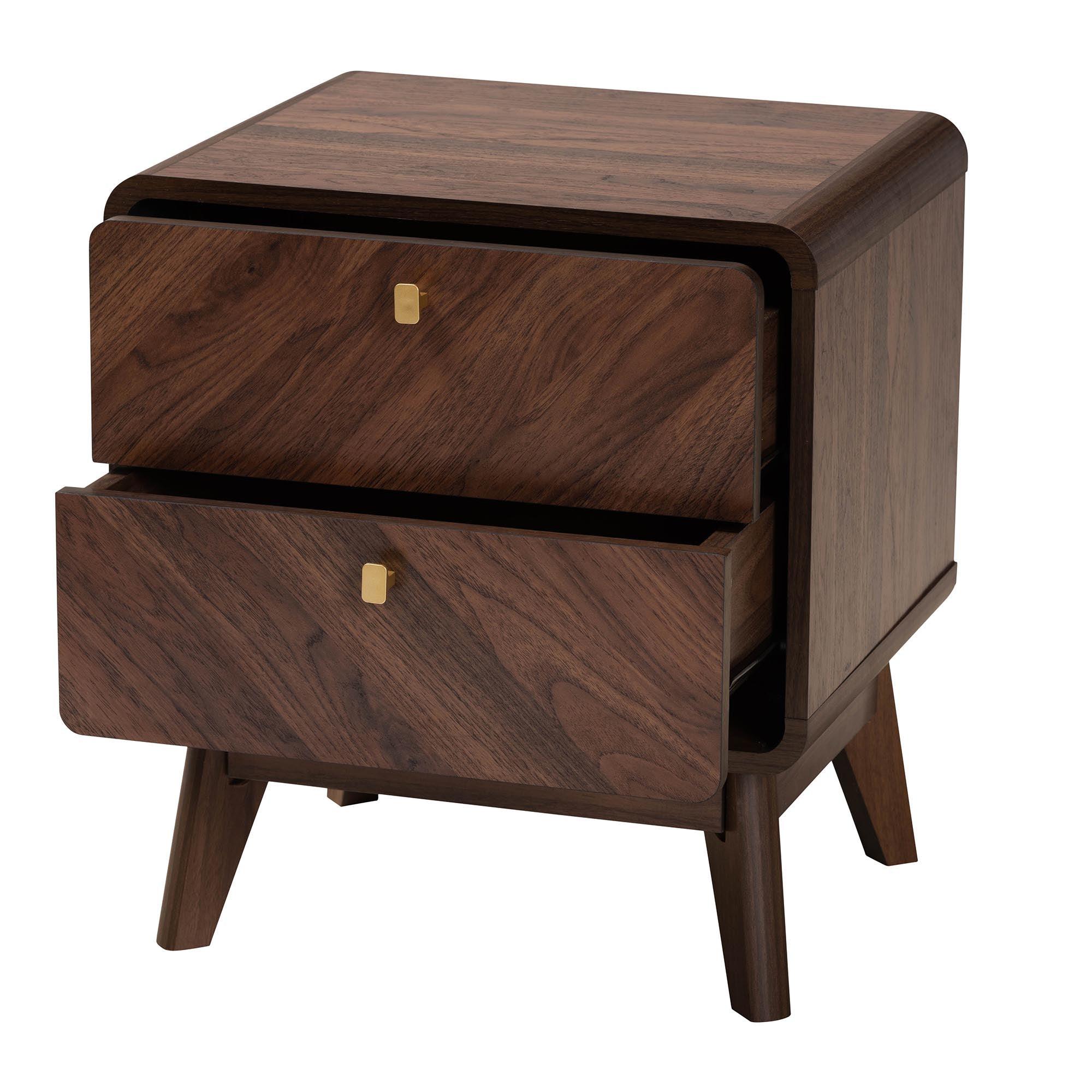 Markell Mid-Century Transitional Finished Wood 2-Drawer Nightstand