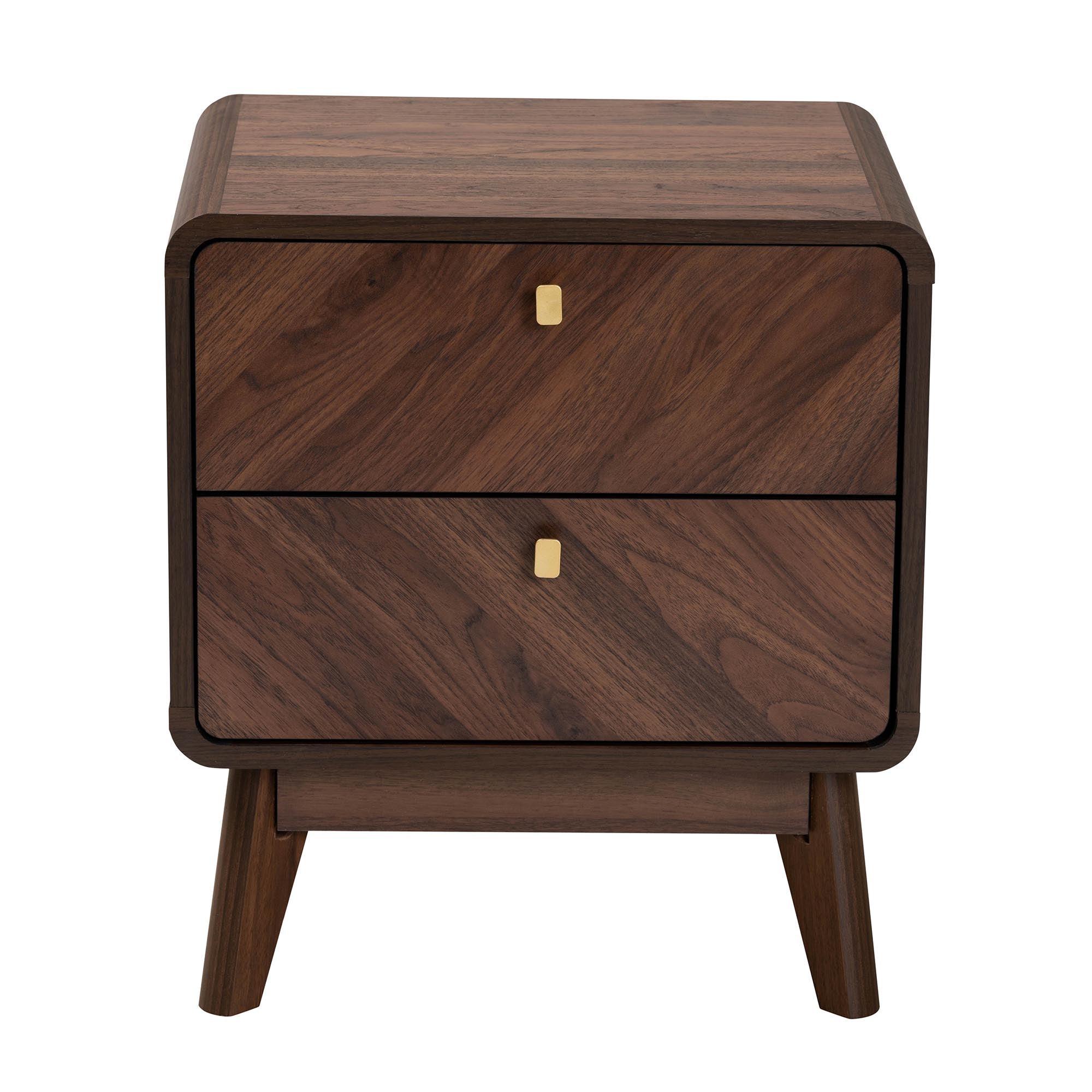 Markell Mid-Century Transitional Finished Wood 2-Drawer Nightstand