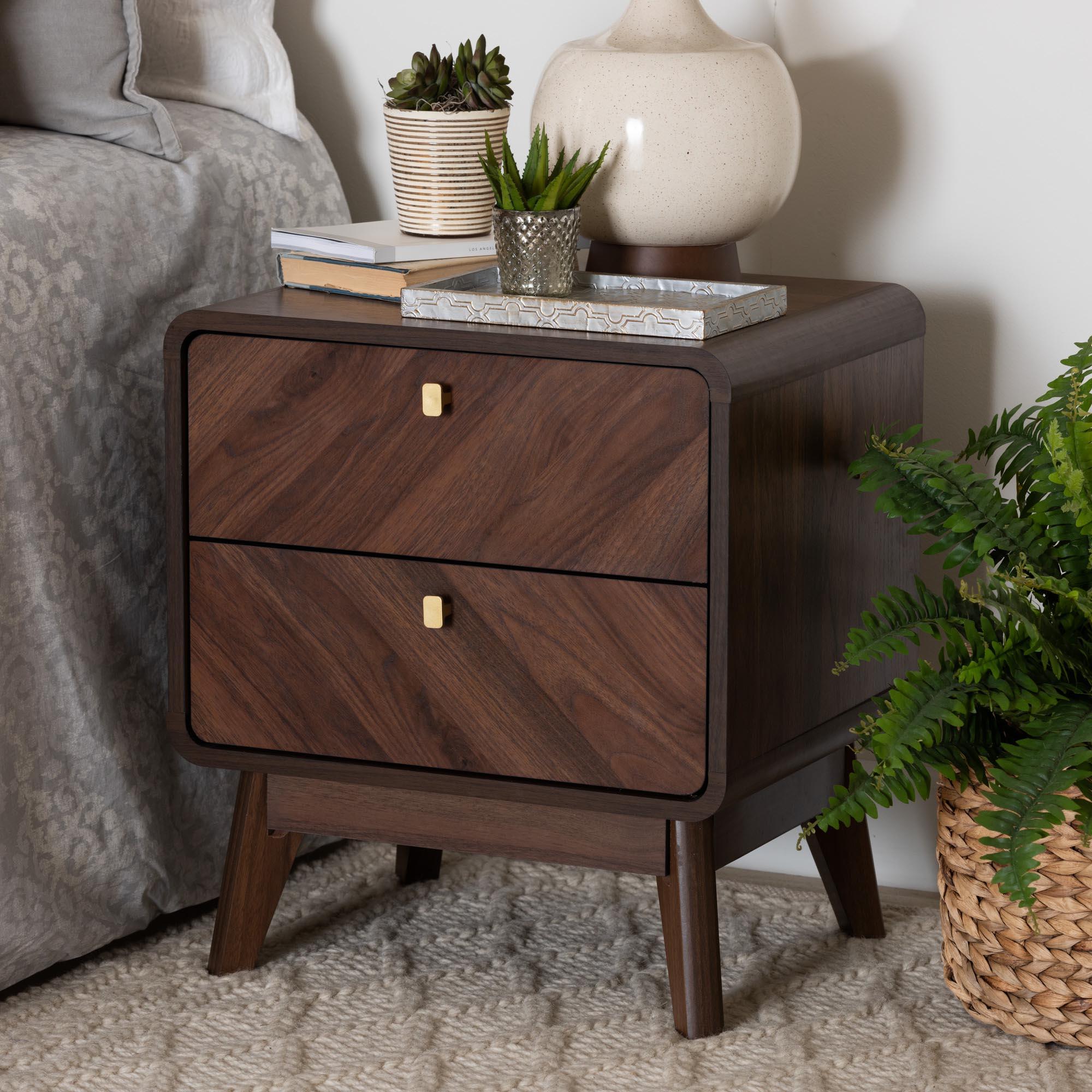 Markell Mid-Century Transitional Finished Wood 2-Drawer Nightstand