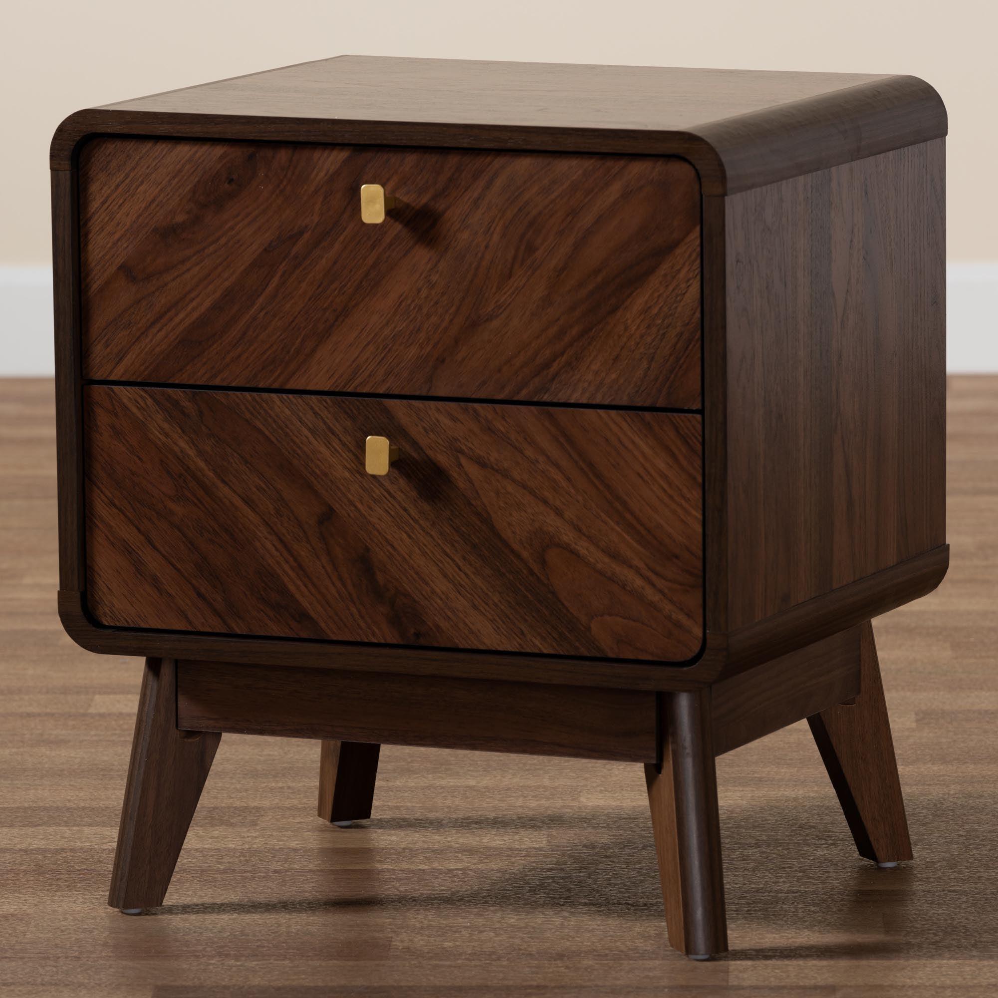 Markell Mid-Century Transitional Finished Wood 2-Drawer Nightstand