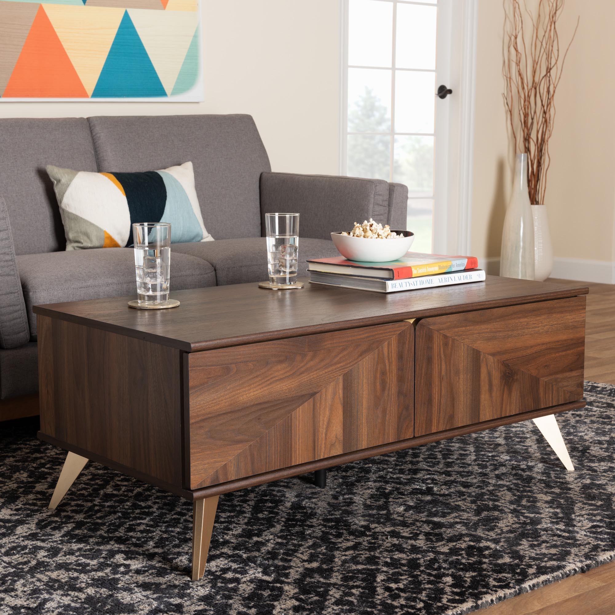 Graceland Mid-Century Modern Transitional Finished Wood 2-Drawer Coffee Table