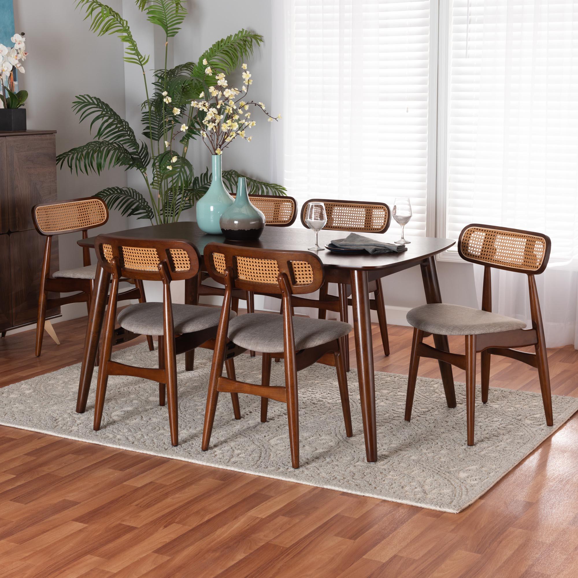 Tarana Mid-Century Modern Fabric and Finished Wood 7-Piece Dining Set