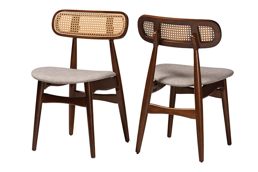 Tarana Mid-Century Modern Fabric and Finished Wood 2-Piece Dining Chair Set