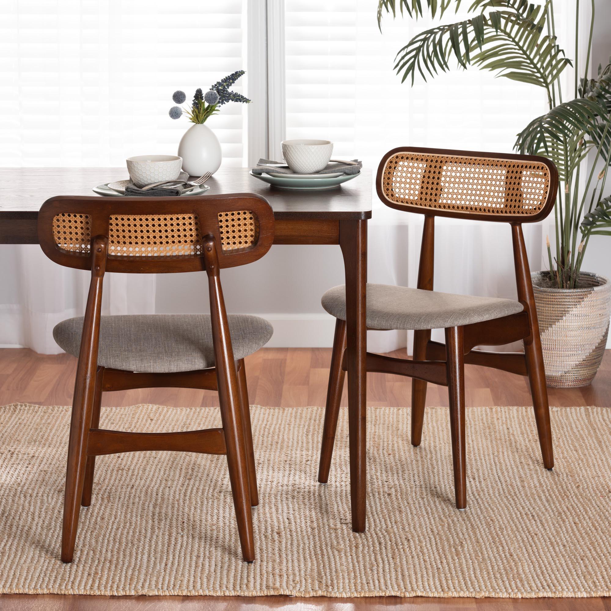 Tarana Mid-Century Modern Fabric and Finished Wood 2-Piece Dining Chair Set