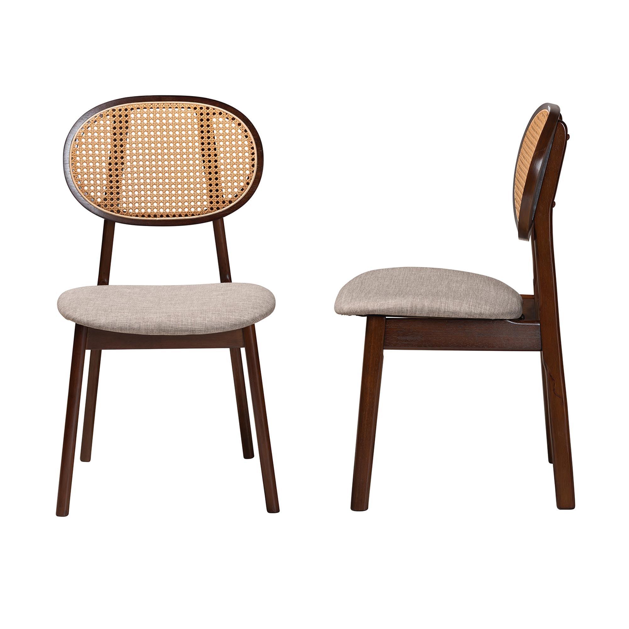 Darrion Mid-Century Modern Fabric and Finished Wood 2-Piece Dining Chair Set