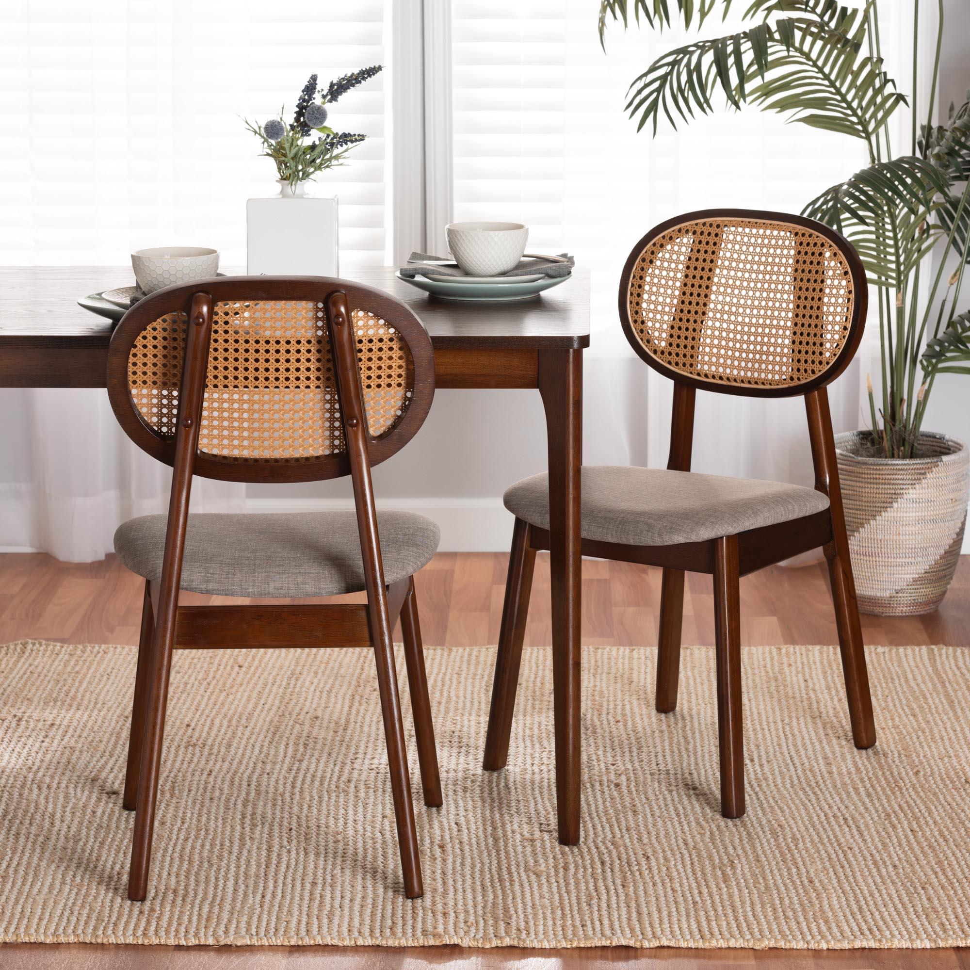 Darrion Mid-Century Modern Fabric and Finished Wood 2-Piece Dining Chair Set