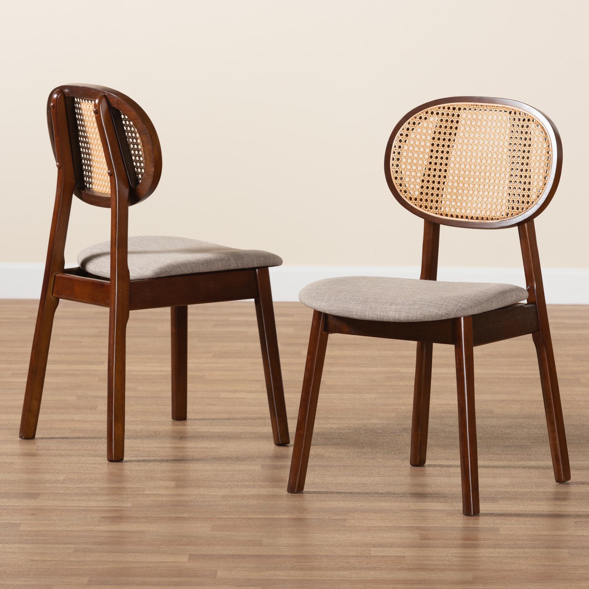 Darrion Mid-Century Modern Fabric and Finished Wood 2-Piece Dining Chair Set