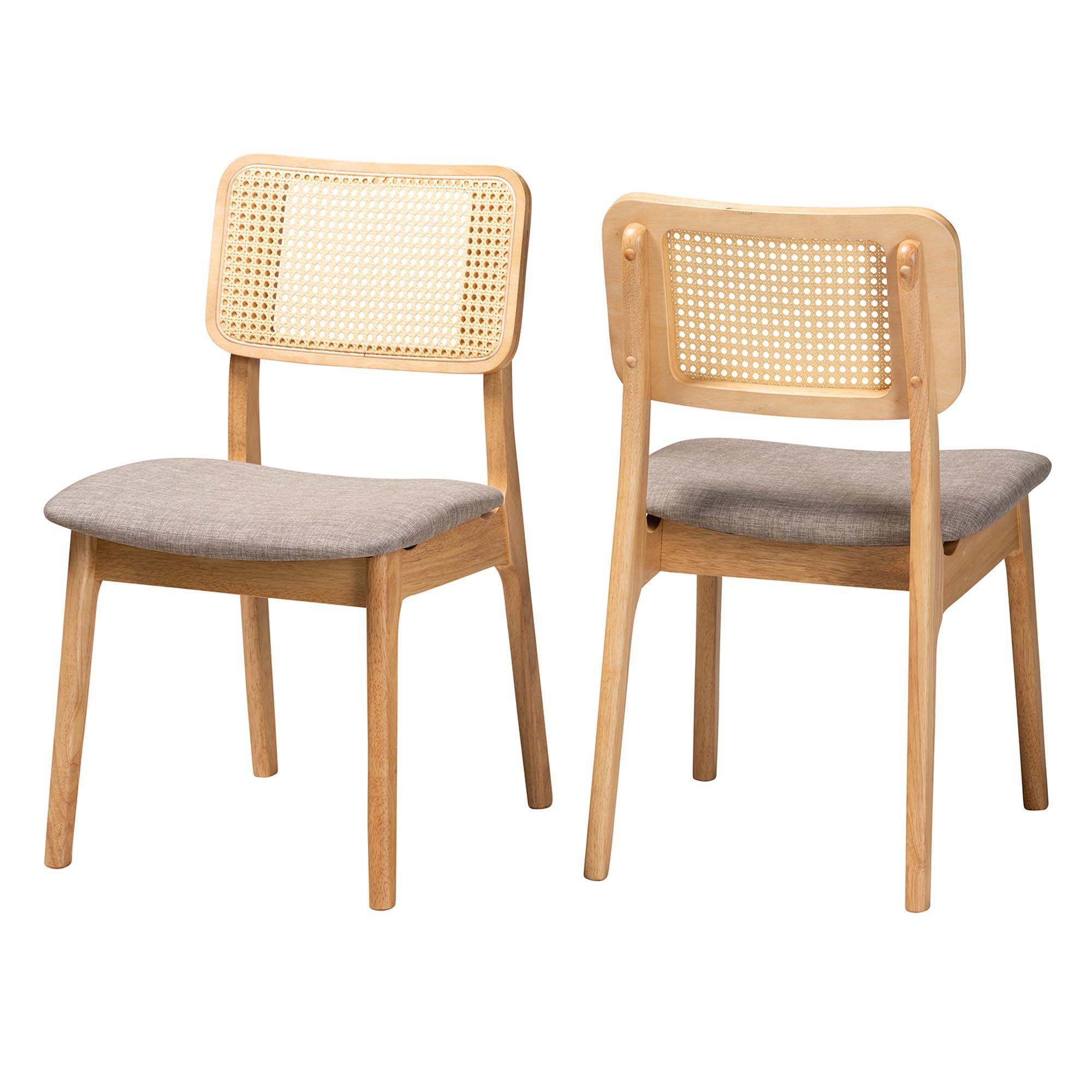 Dannon Mid-Century Modern Fabric and Ntural Finished Wood 2-Piece Dining Chair Set