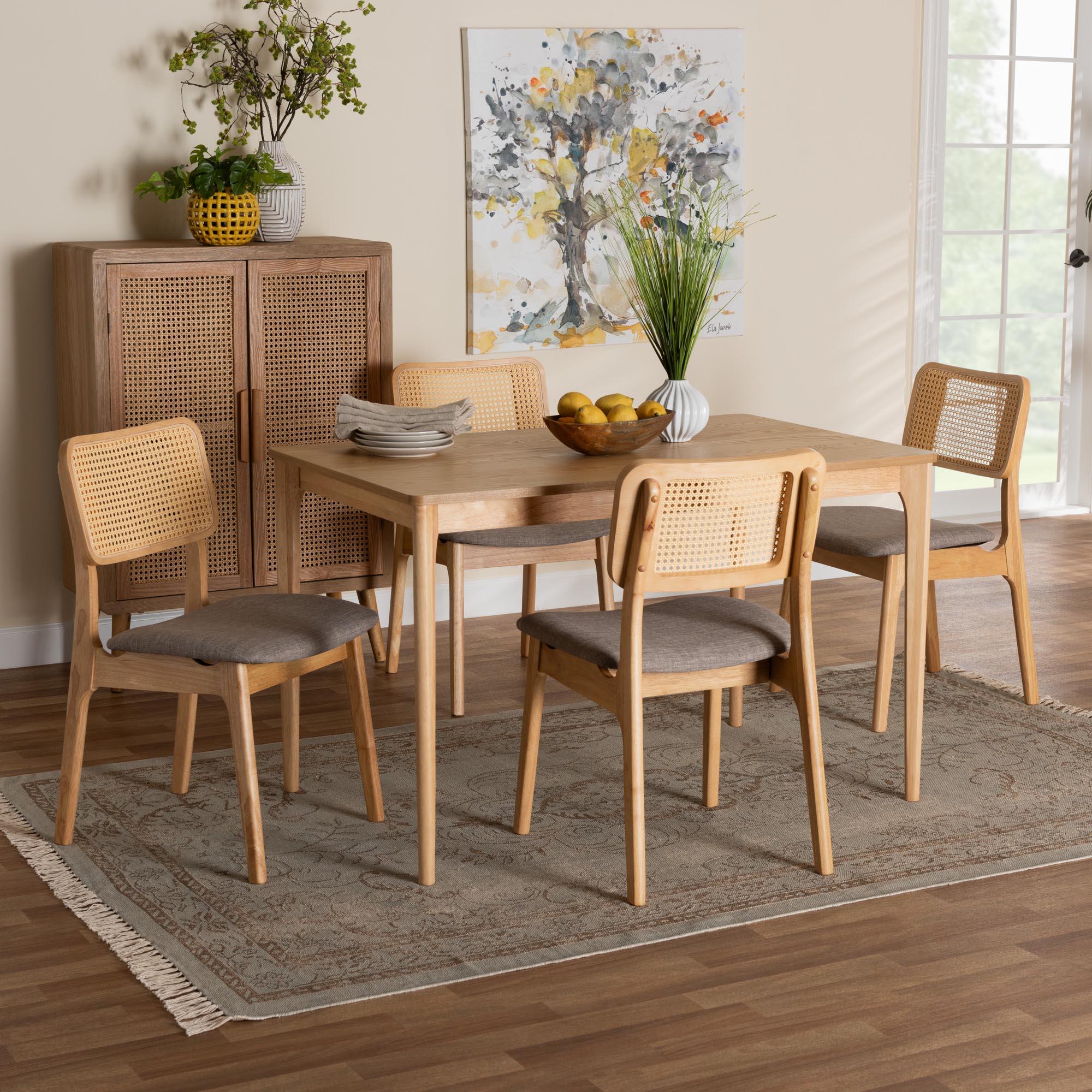 Dannon Mid-Century Modern Fabric and Finished Wood 5-Piece Dining Set