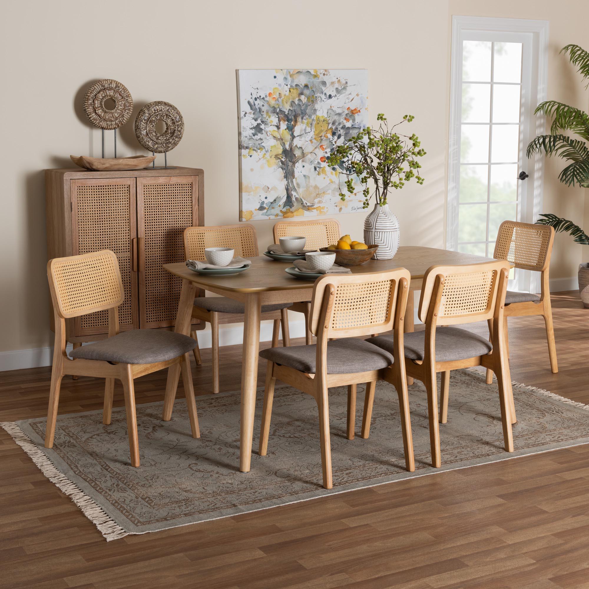 Dannon Mid-Century Modern Fabric and Finished Wood 7-Piece Dining Set