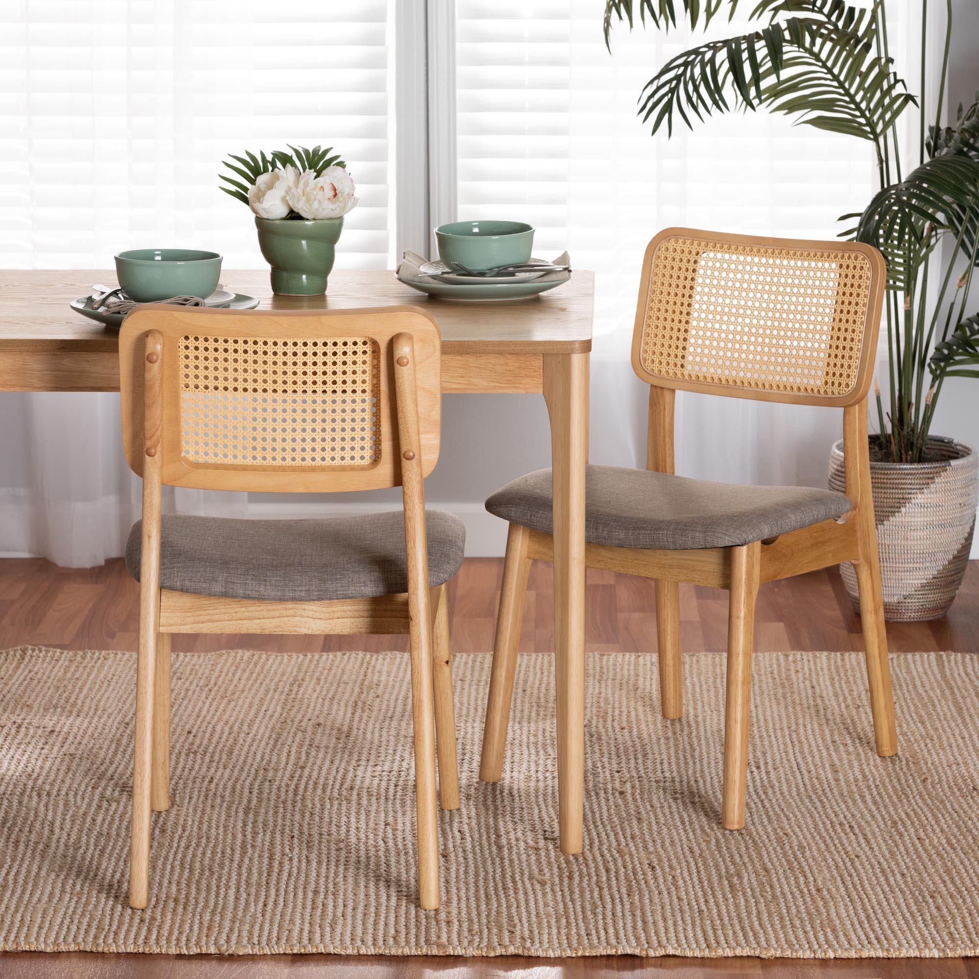 Dannon Mid-Century Modern Fabric and Ntural Finished Wood 2-Piece Dining Chair Set