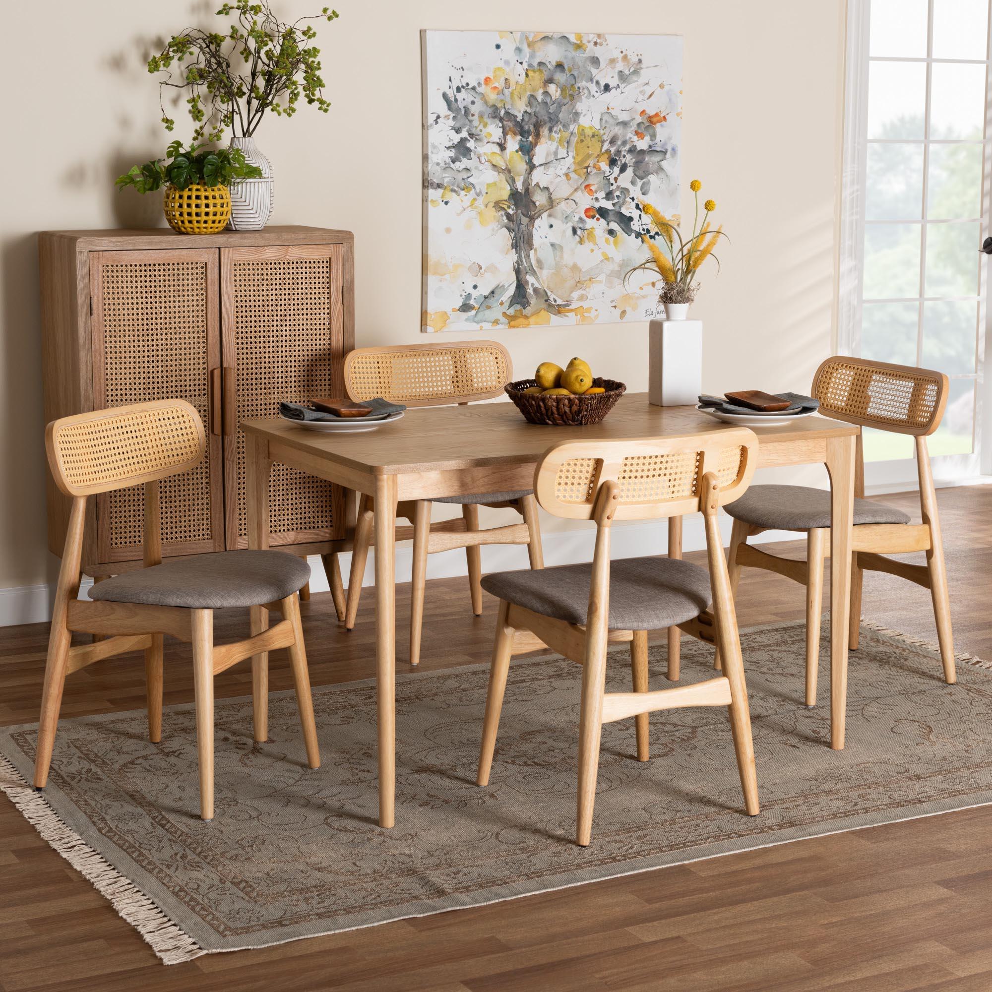 Tarana Mid-Century Modern Fabric and Finished Wood 5-Piece Dining Set