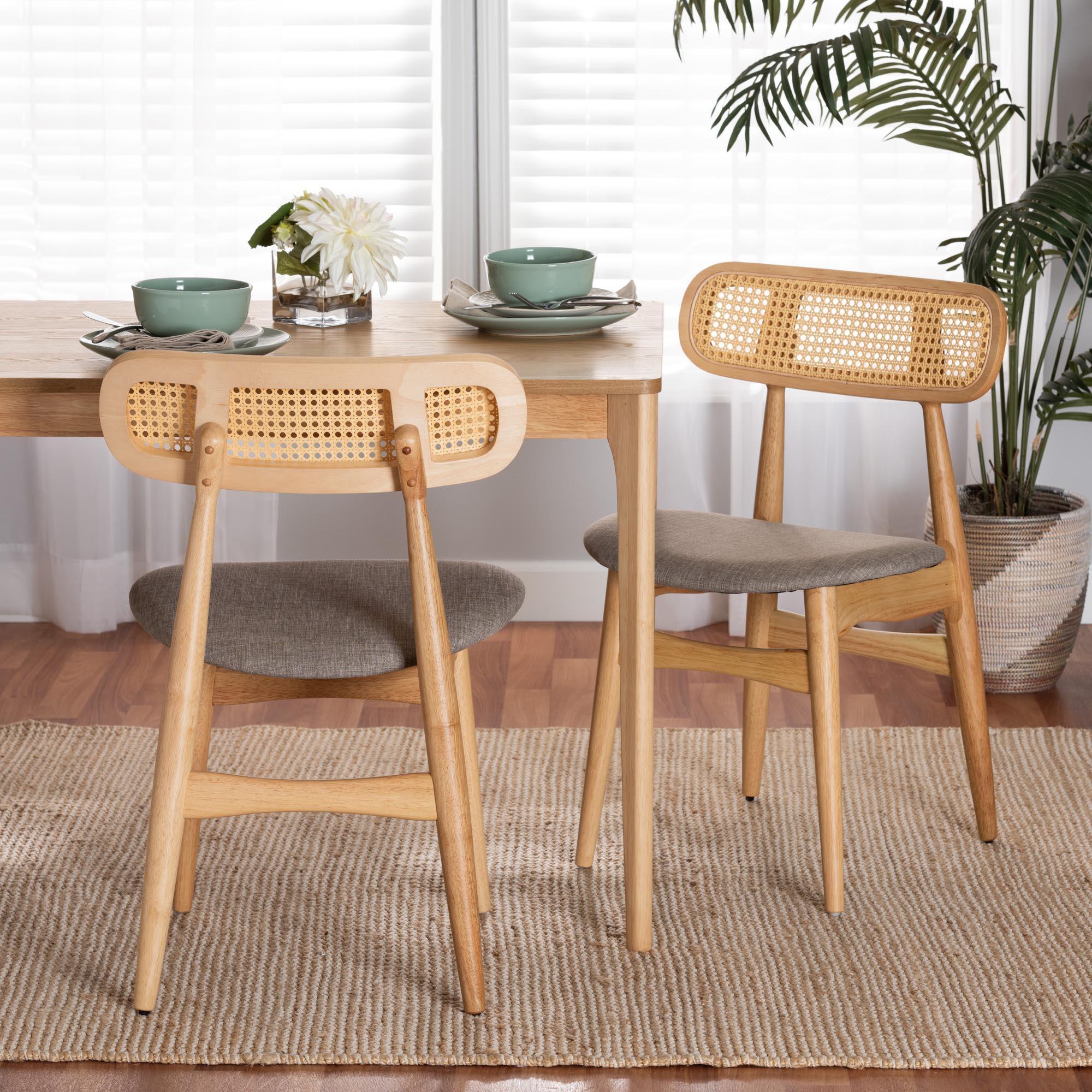 Tarana Mid-Century Modern Fabric and Finished Wood 2-Piece Dining Chair Set