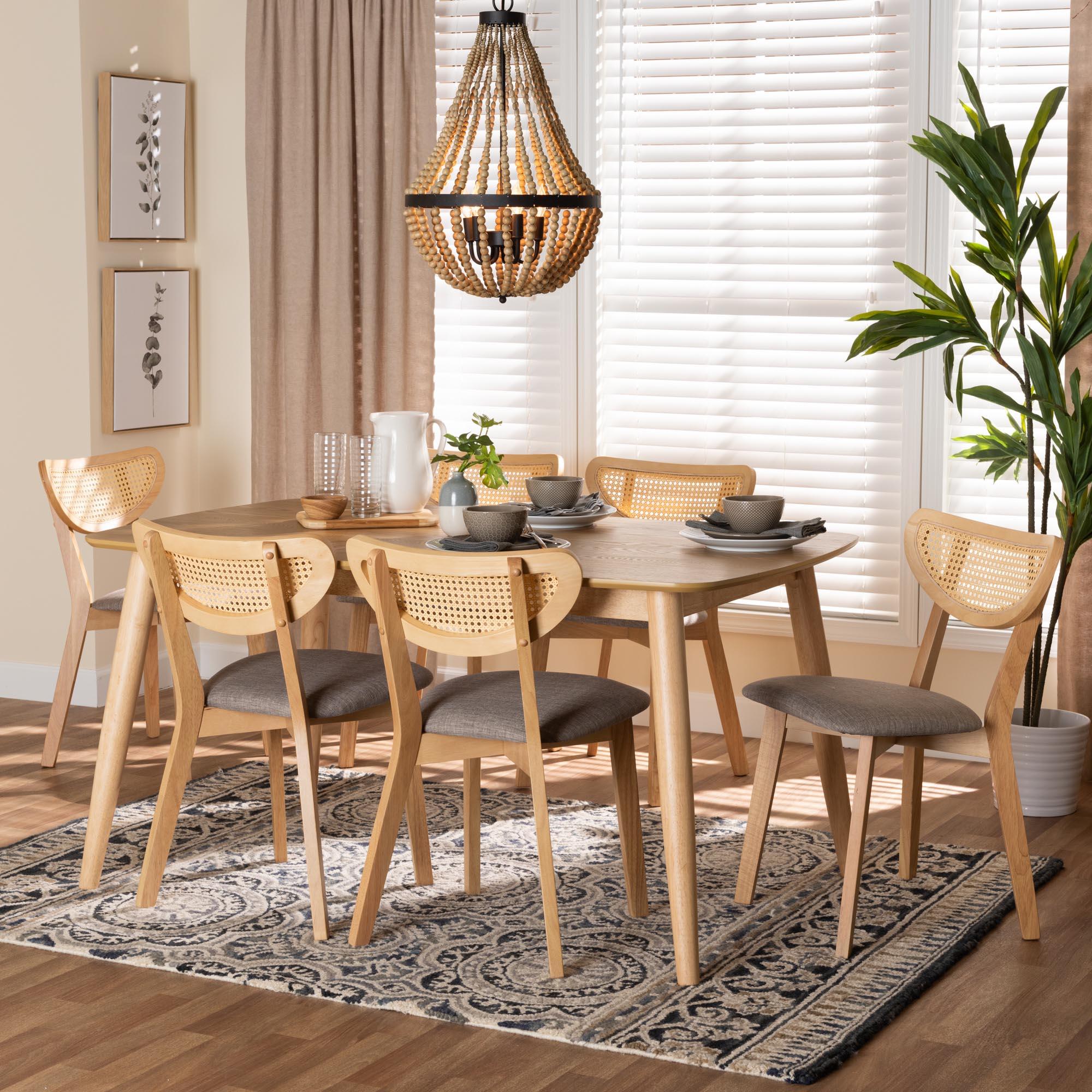 Dannell Mid-Century Modern Fabric and Finished Wood 7-Piece Dining Set