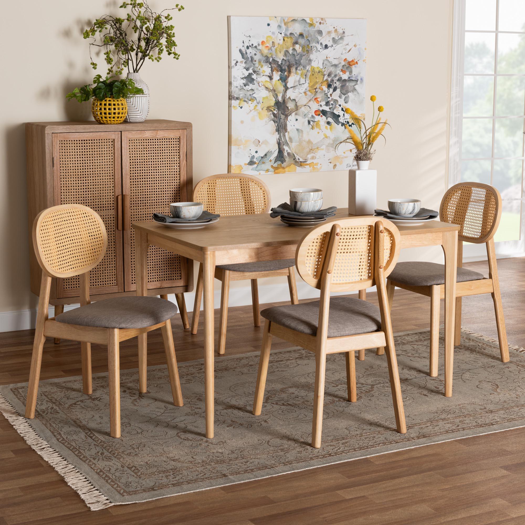 Darrion Mid-Century Modern Fabric and Finished Wood 5-Piece Dining Set