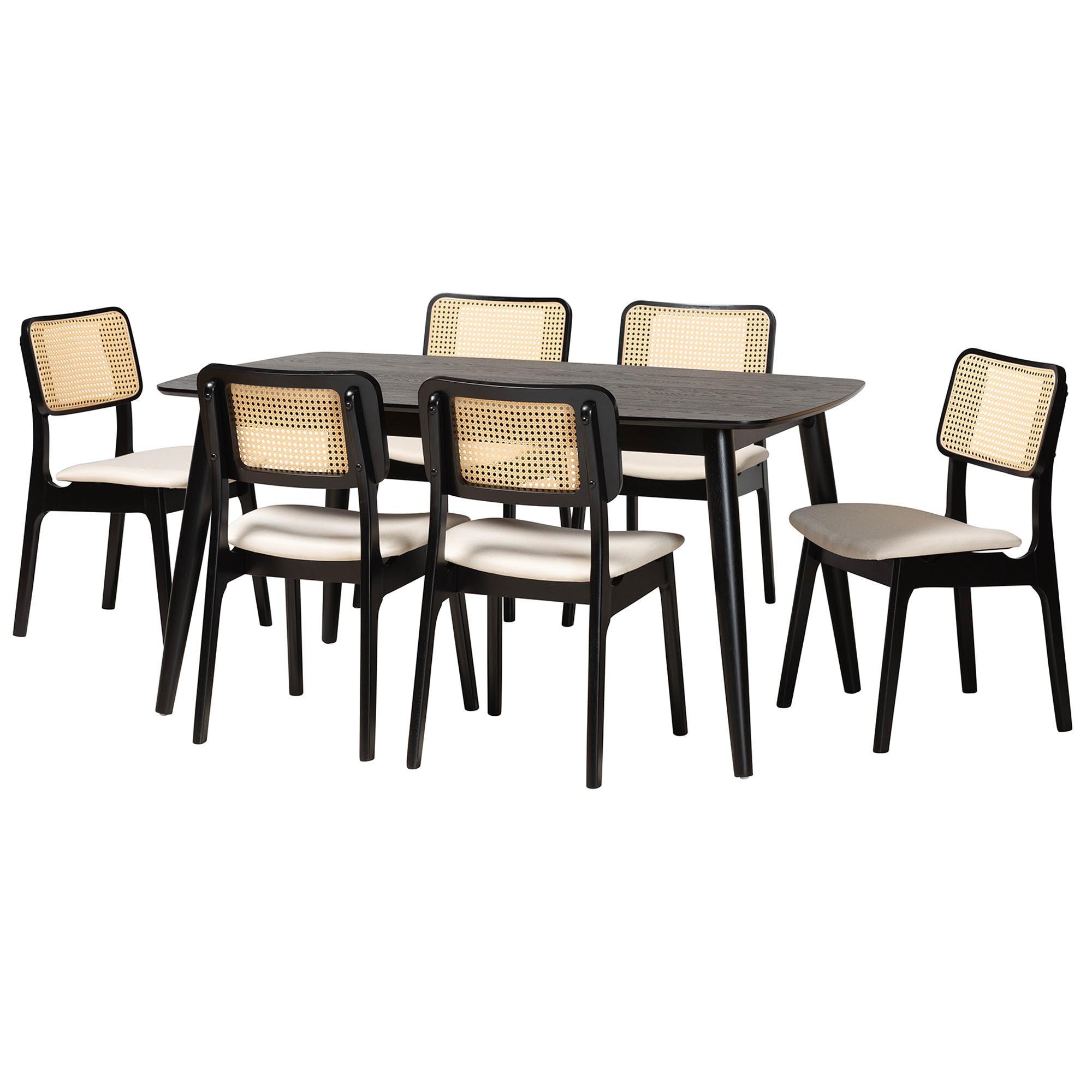 Dannon Mid-Century Modern Cream Fabric and Finished Wood 7-Piece Dining Set