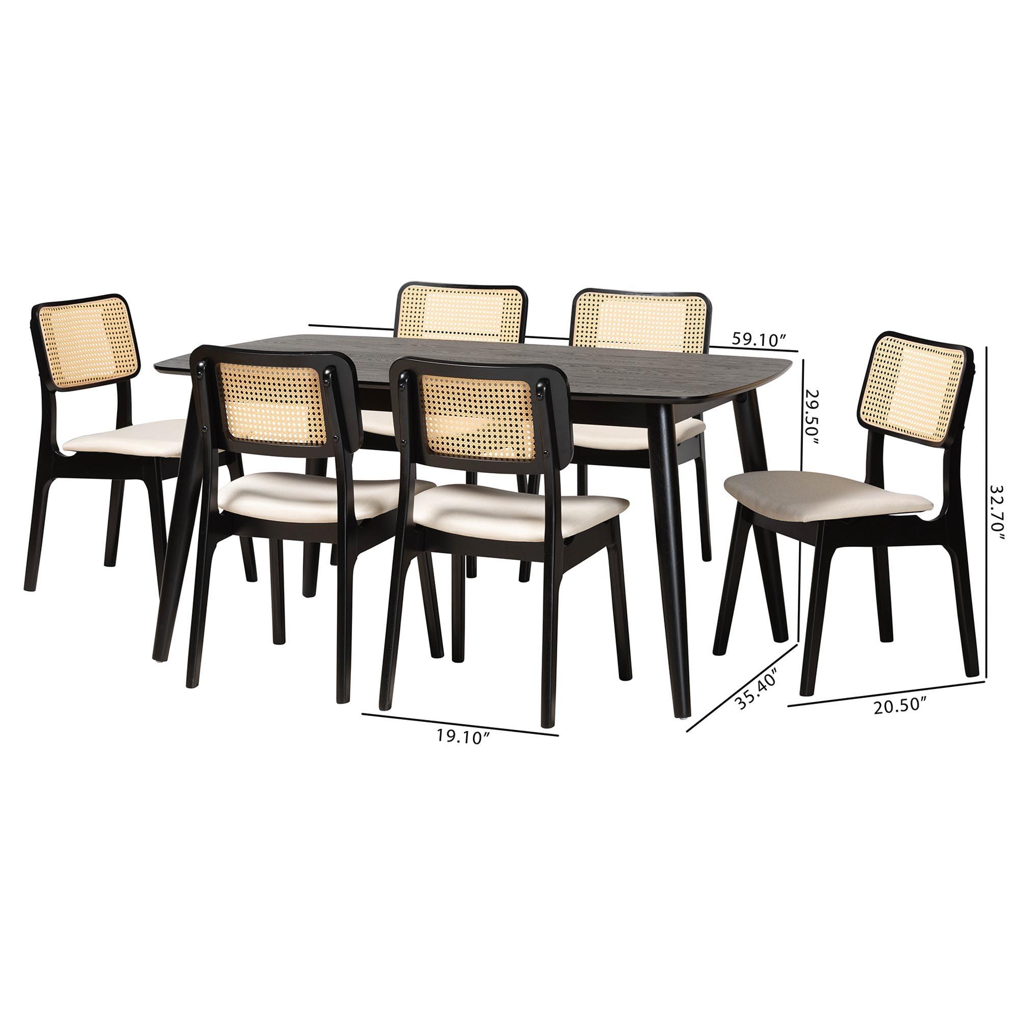 Dannon Mid-Century Modern Cream Fabric and Finished Wood 7-Piece Dining Set