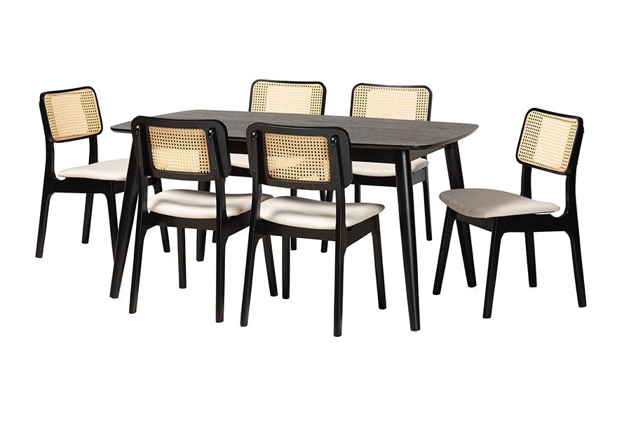 Dannon Mid-Century Modern Cream Fabric and Finished Wood 7-Piece Dining Set