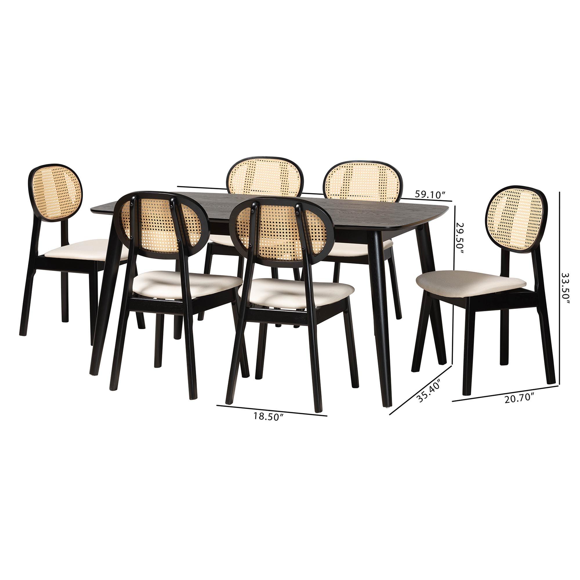 Darrion Mid-Century Modern Cream Fabric and Finished Wood 7-Piece Dining Set