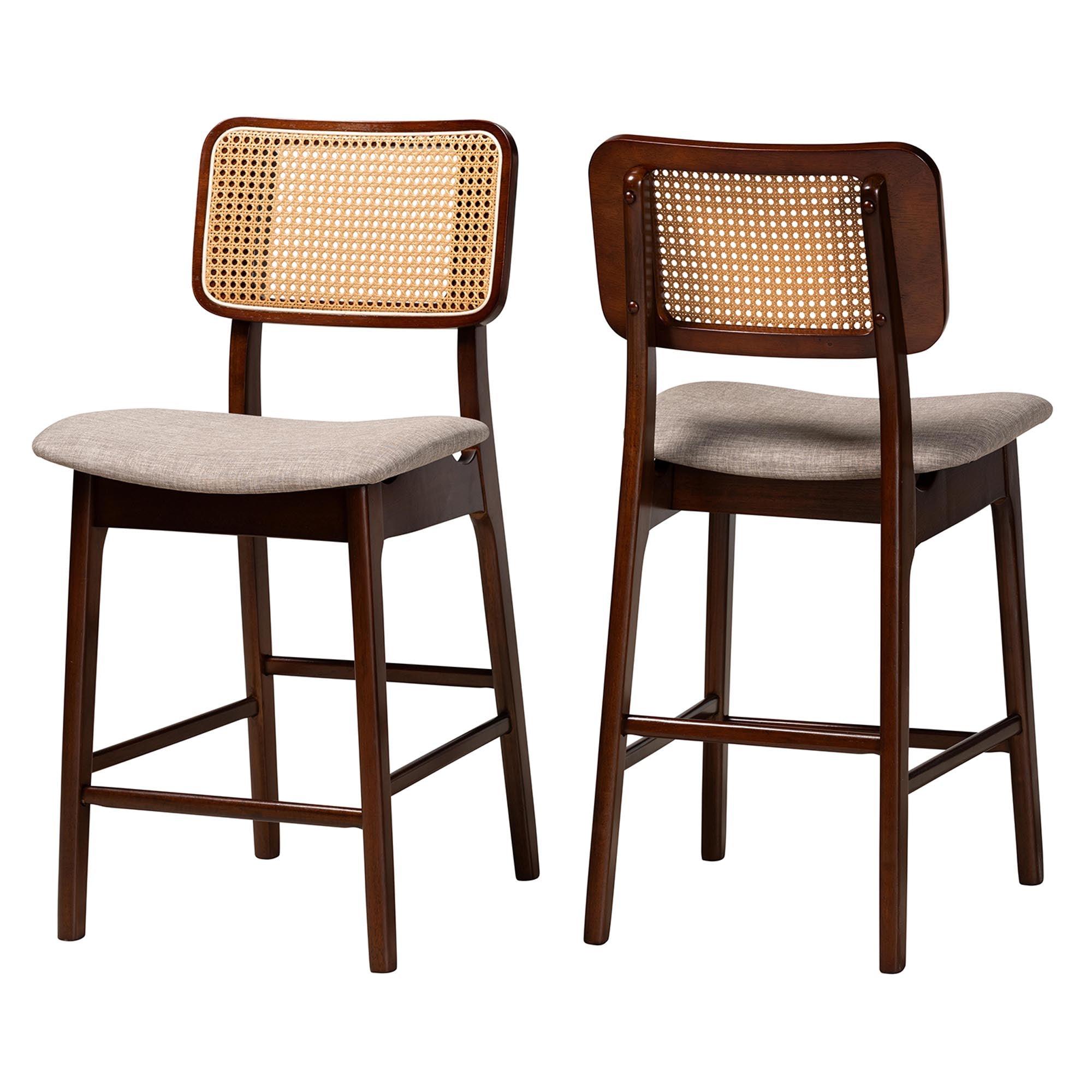 Dannon Mid-Century Modern Fabric and Finished Wood 2-Piece Counter Stool Set