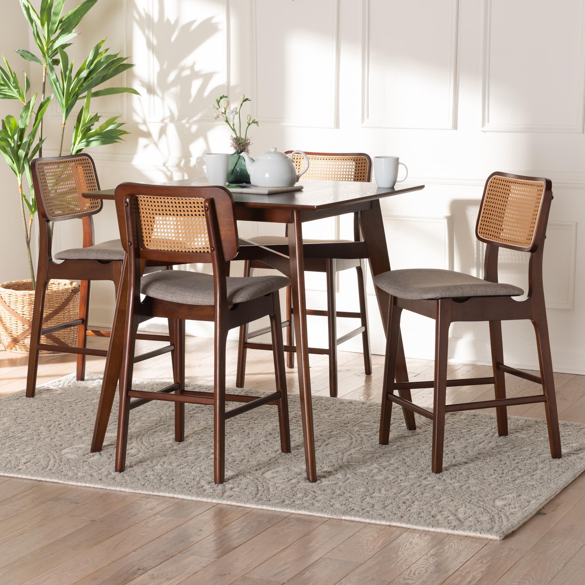 Dannon Mid-Century Modern Fabric and Finished Wood 5-Piece Pub Set