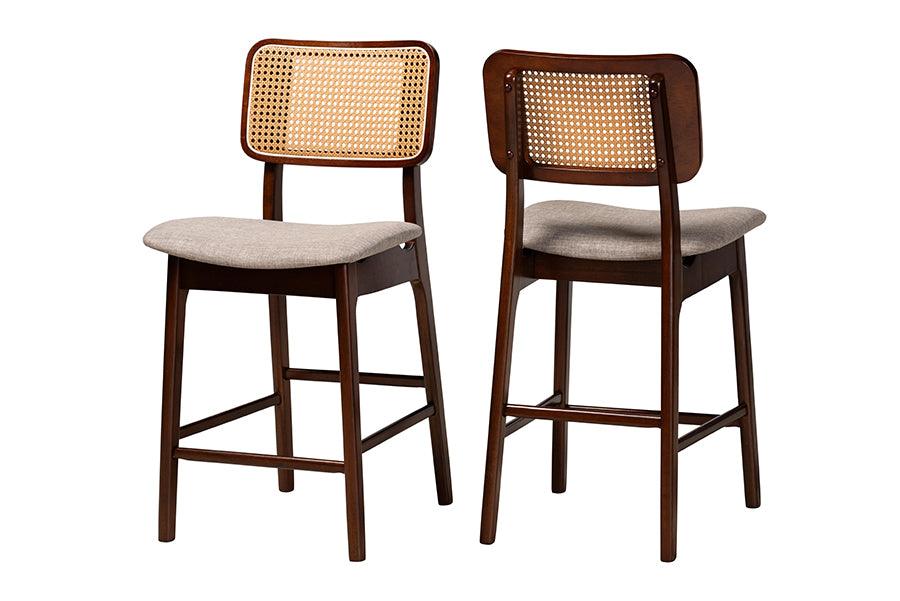 Dannon Mid-Century Modern Fabric and Finished Wood 2-Piece Counter Stool Set