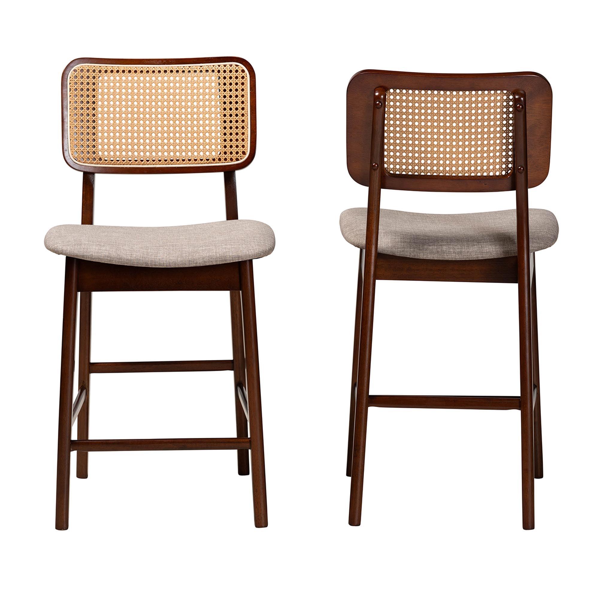 Dannon Mid-Century Modern Fabric and Finished Wood 2-Piece Counter Stool Set