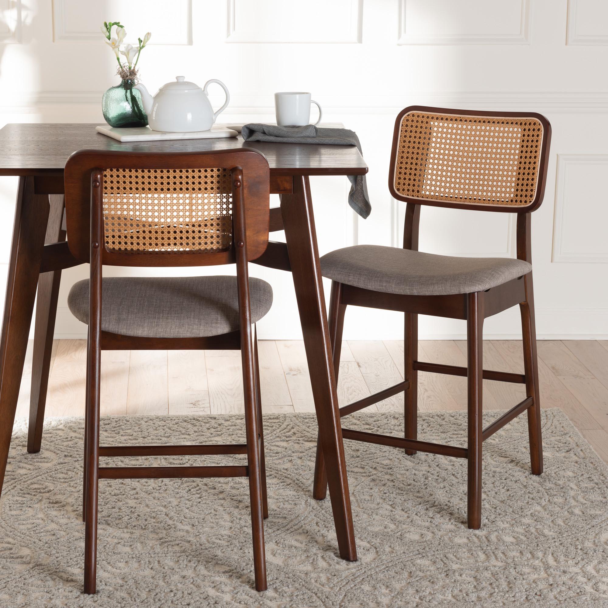 Dannon Mid-Century Modern Fabric and Finished Wood 2-Piece Counter Stool Set