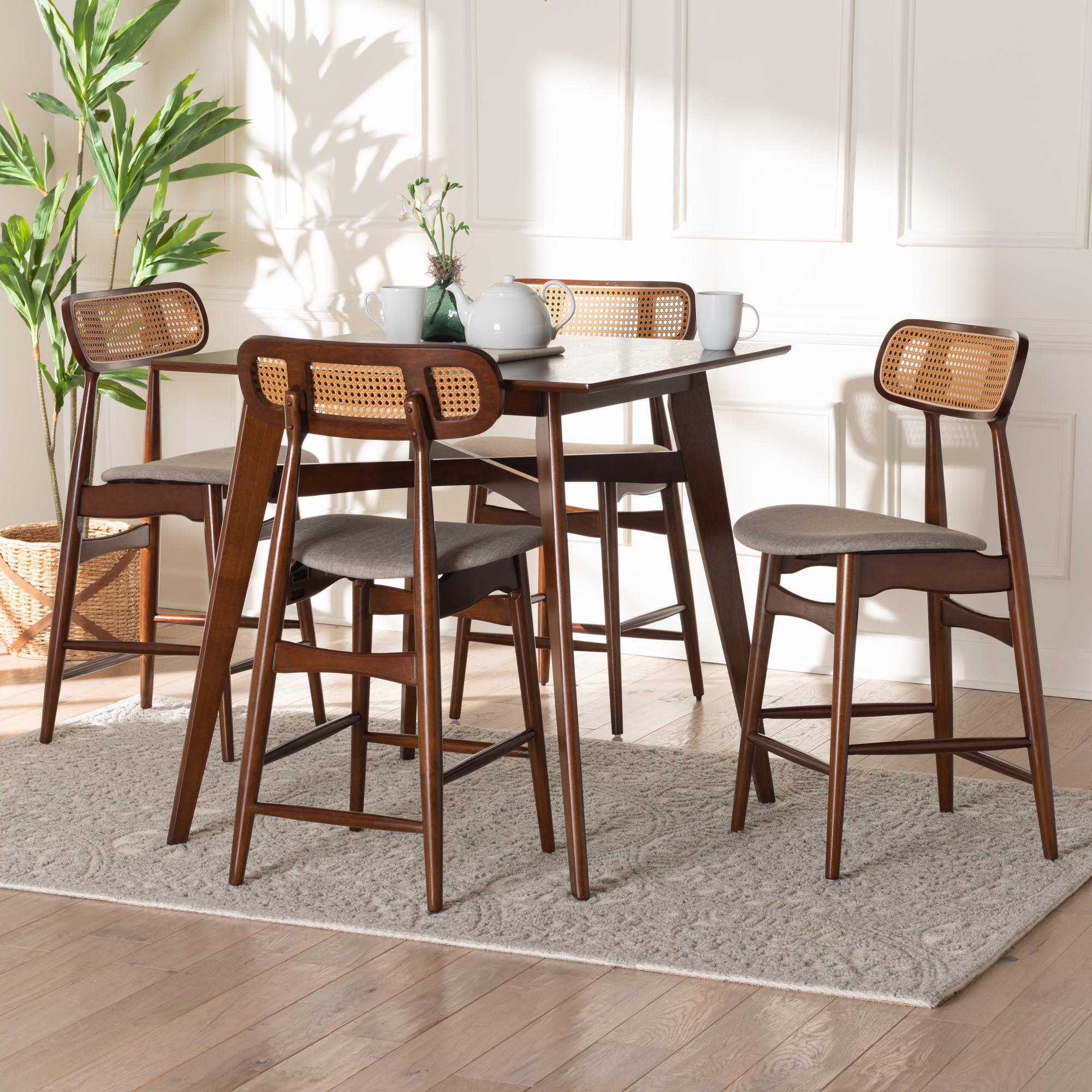 Tarana Mid-Century Modern Fabric and Finished Wood 5-Piece Pub Set