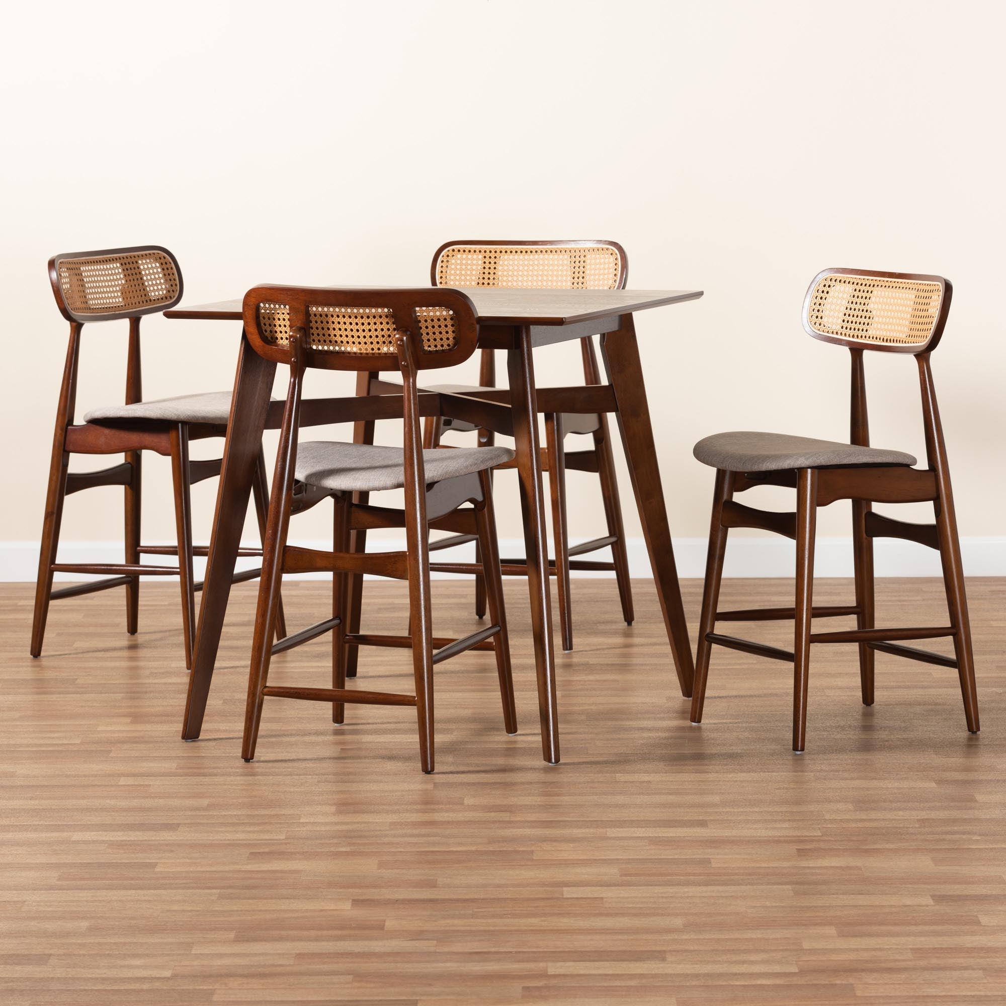 Tarana Mid-Century Modern Fabric and Finished Wood 5-Piece Pub Set