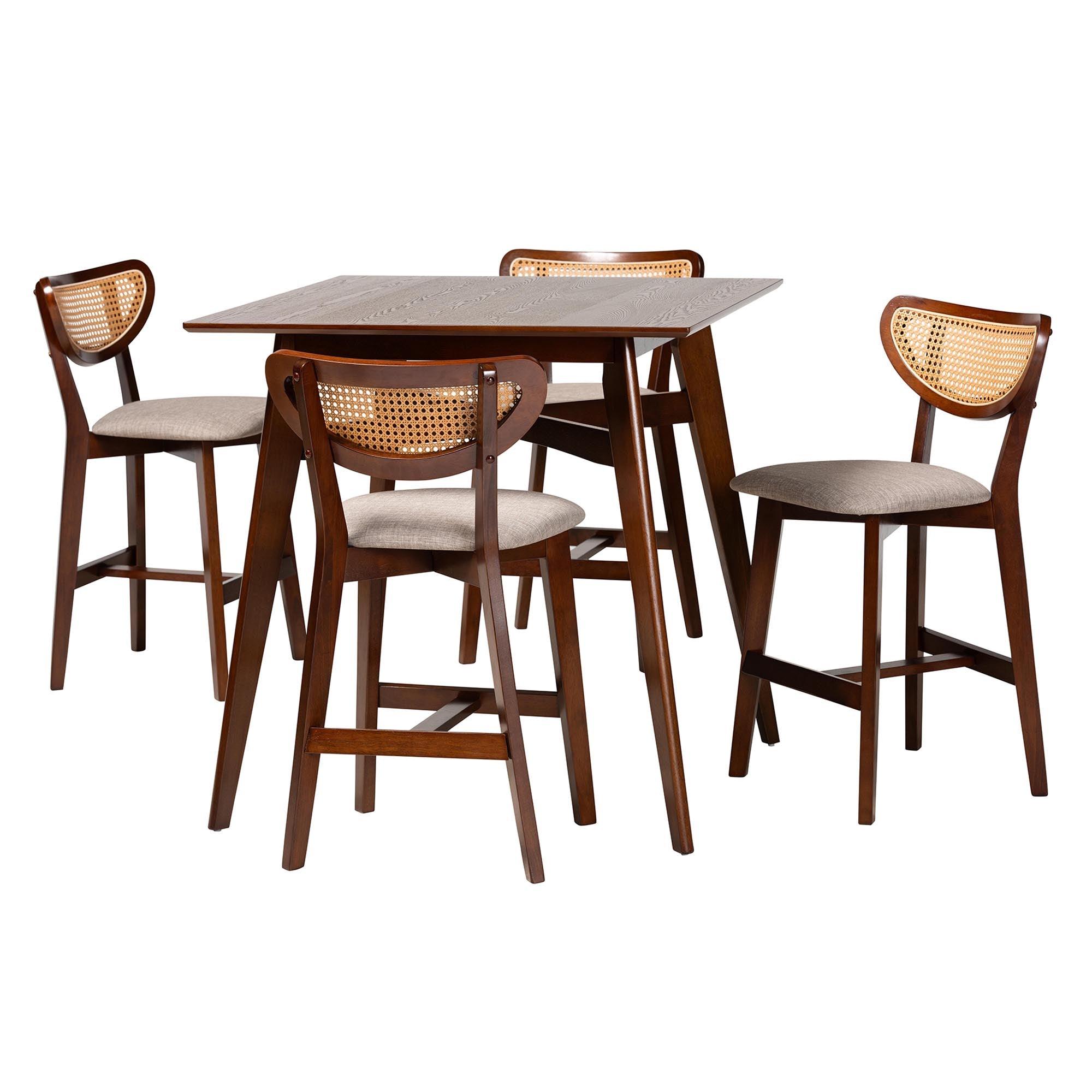 Dannell Mid-Century Modern Fabric and Finished Wood 5-Piece Pub Set