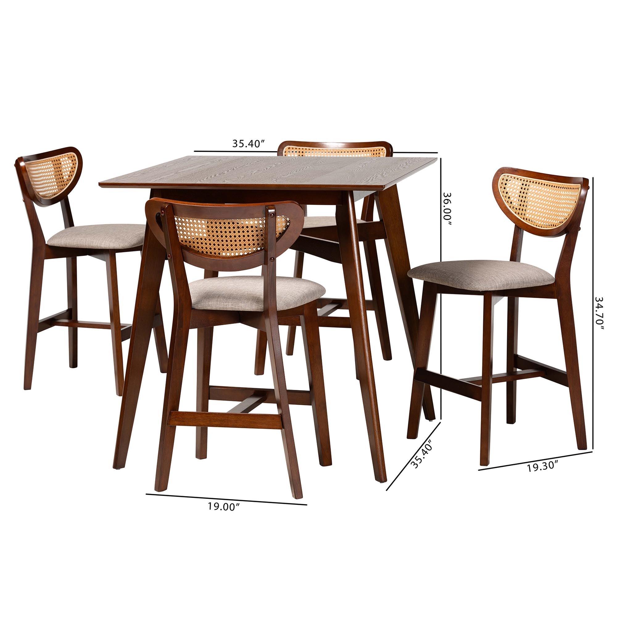 Dannell Mid-Century Modern Fabric and Finished Wood 5-Piece Pub Set