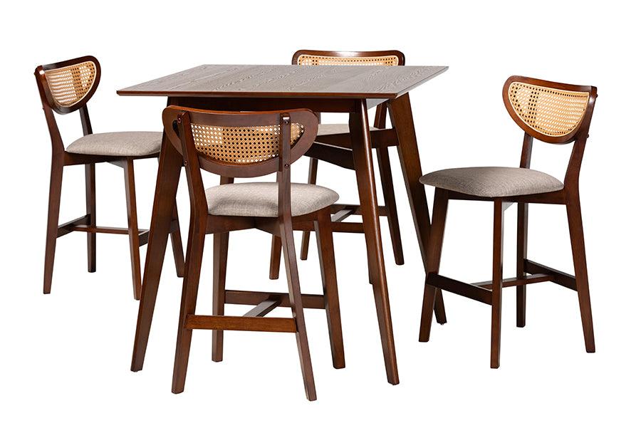 Dannell Mid-Century Modern Fabric and Finished Wood 5-Piece Pub Set