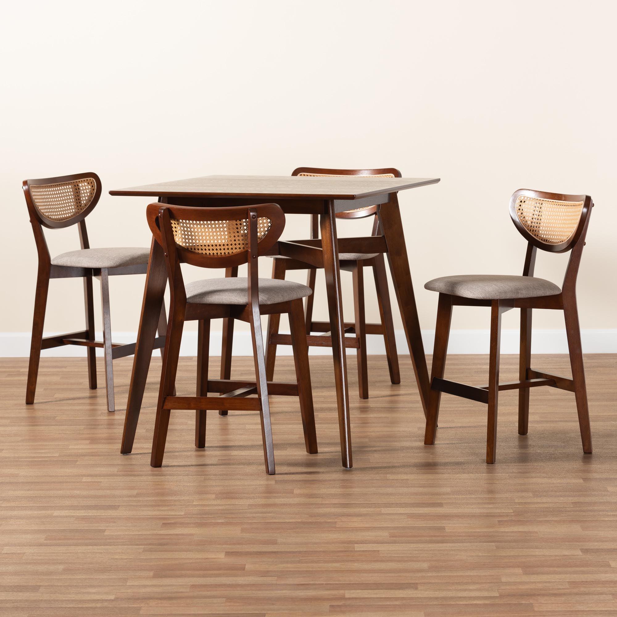 Dannell Mid-Century Modern Fabric and Finished Wood 5-Piece Pub Set