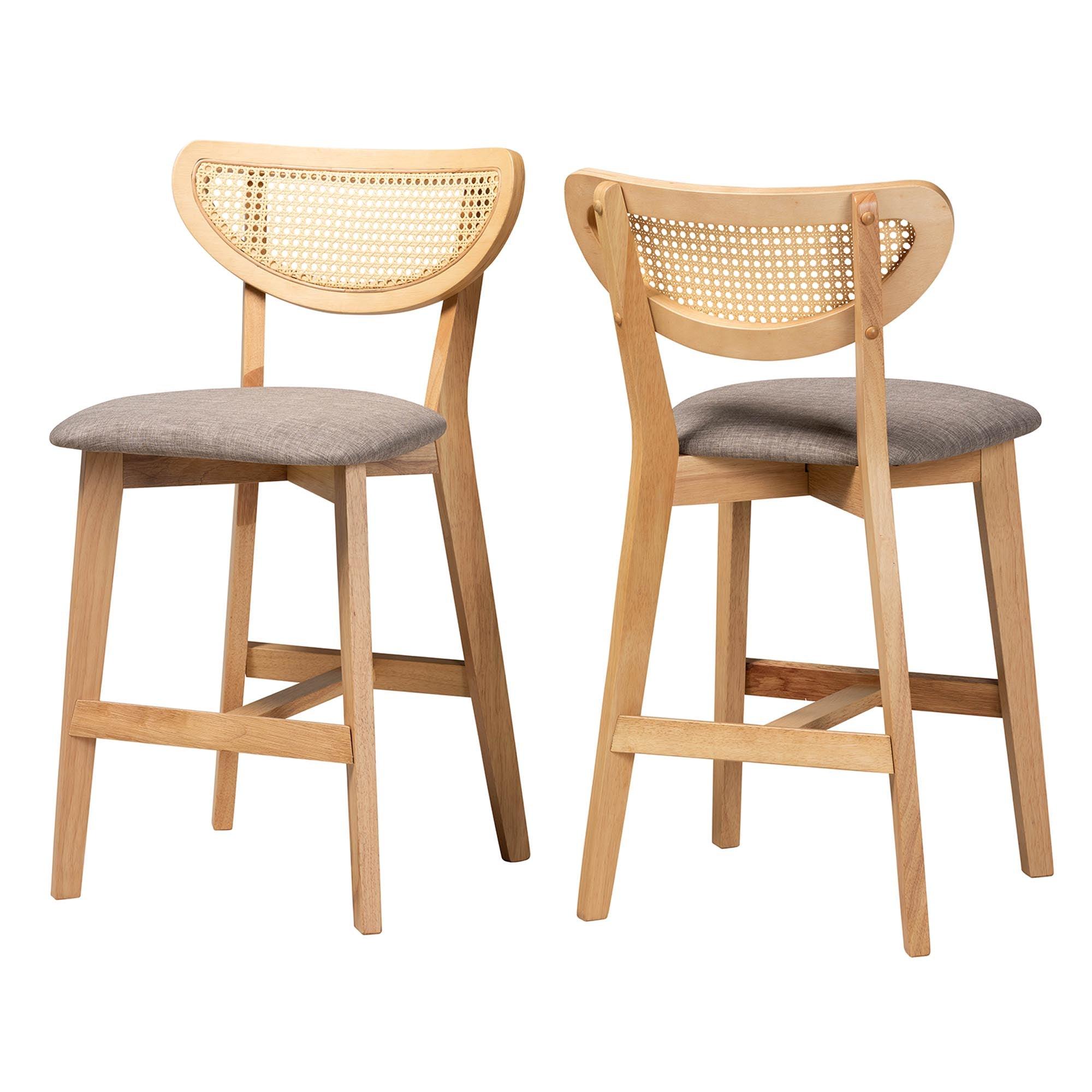 Dannell Mid-Century Modern Fabric and Finished Wood 2-Piece Counter Stool Set