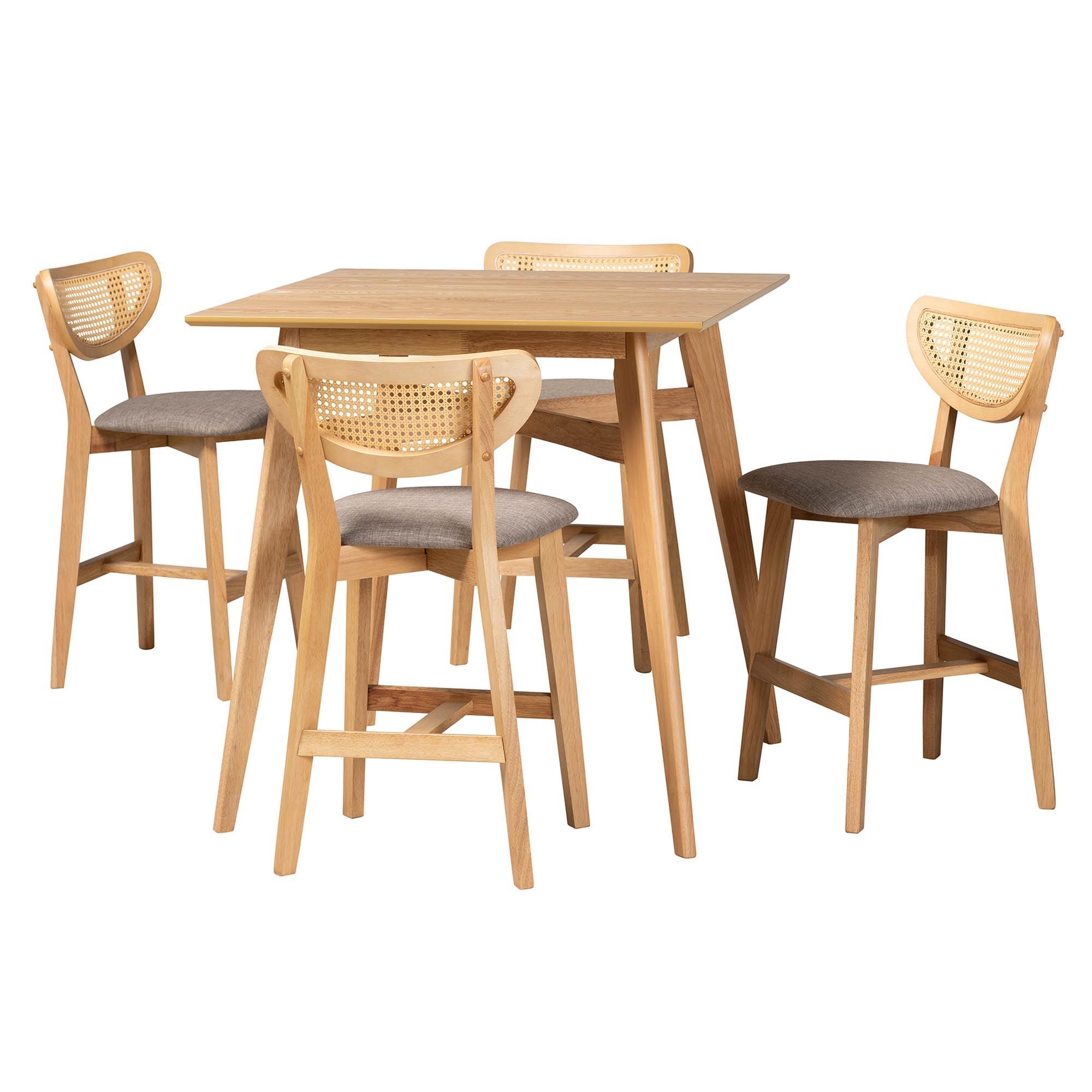 Dannell Mid-Century Modern Fabric and Finished Wood 5-Piece Pub Set