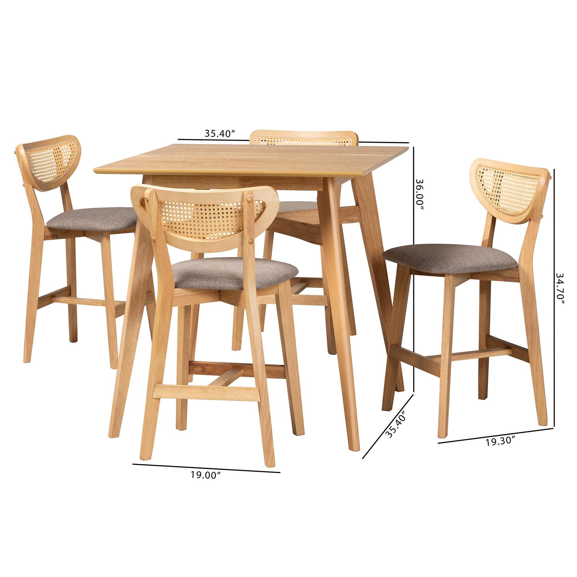 Dannell Mid-Century Modern Fabric and Finished Wood 5-Piece Pub Set