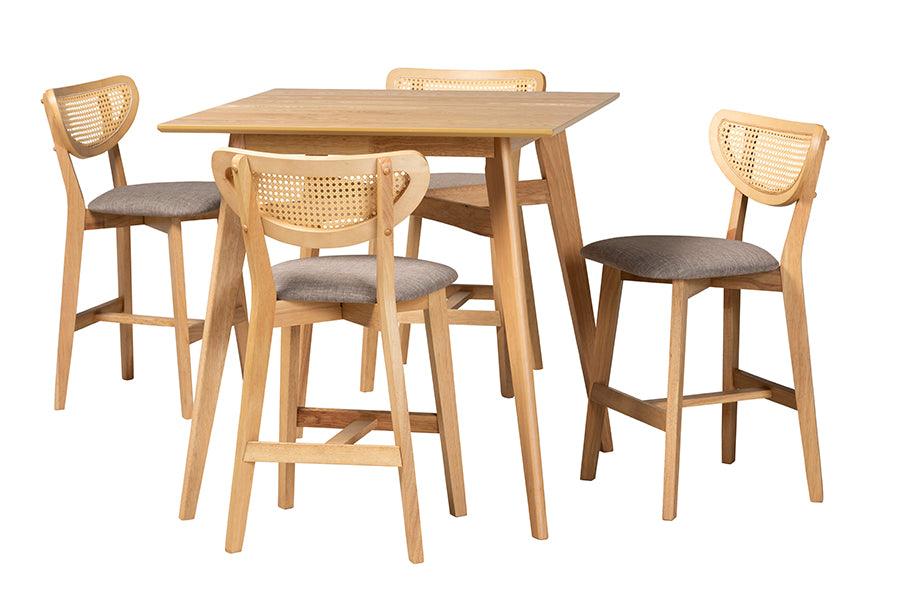 Dannell Mid-Century Modern Fabric and Finished Wood 5-Piece Pub Set