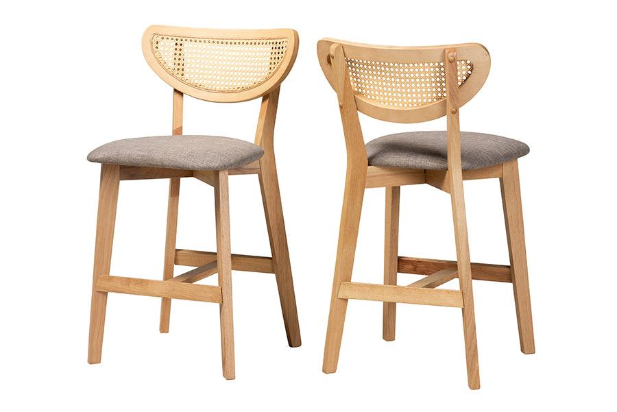 Dannell Mid-Century Modern Fabric and Finished Wood 2-Piece Counter Stool Set