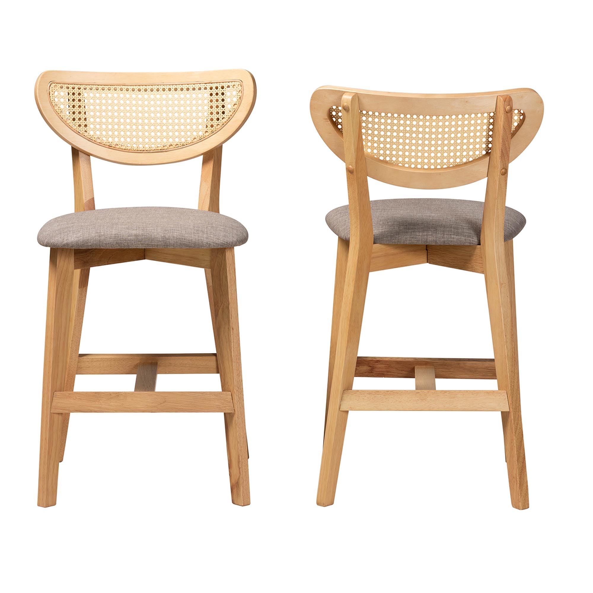 Dannell Mid-Century Modern Fabric and Finished Wood 2-Piece Counter Stool Set