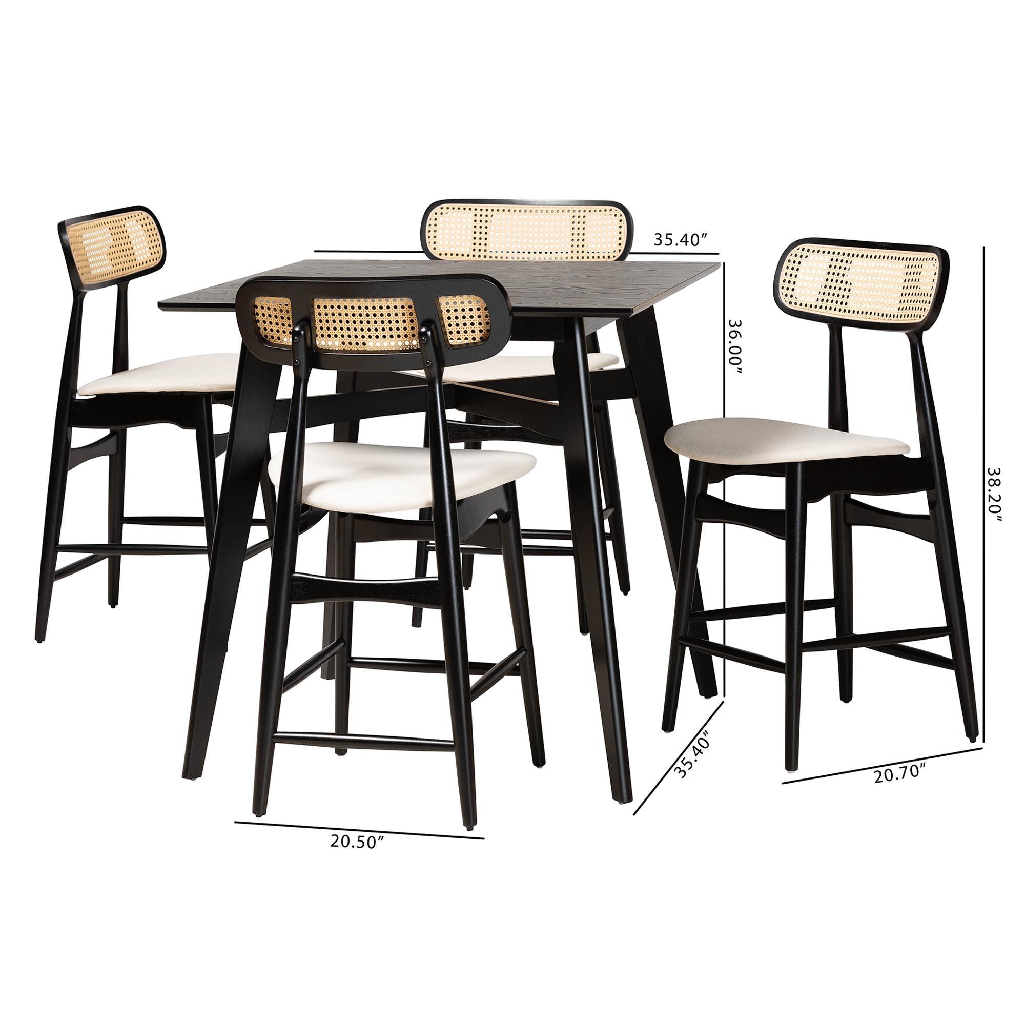 Tarana Mid-Century Modern Cream Fabric and Finished Wood 5-Piece Pub Set