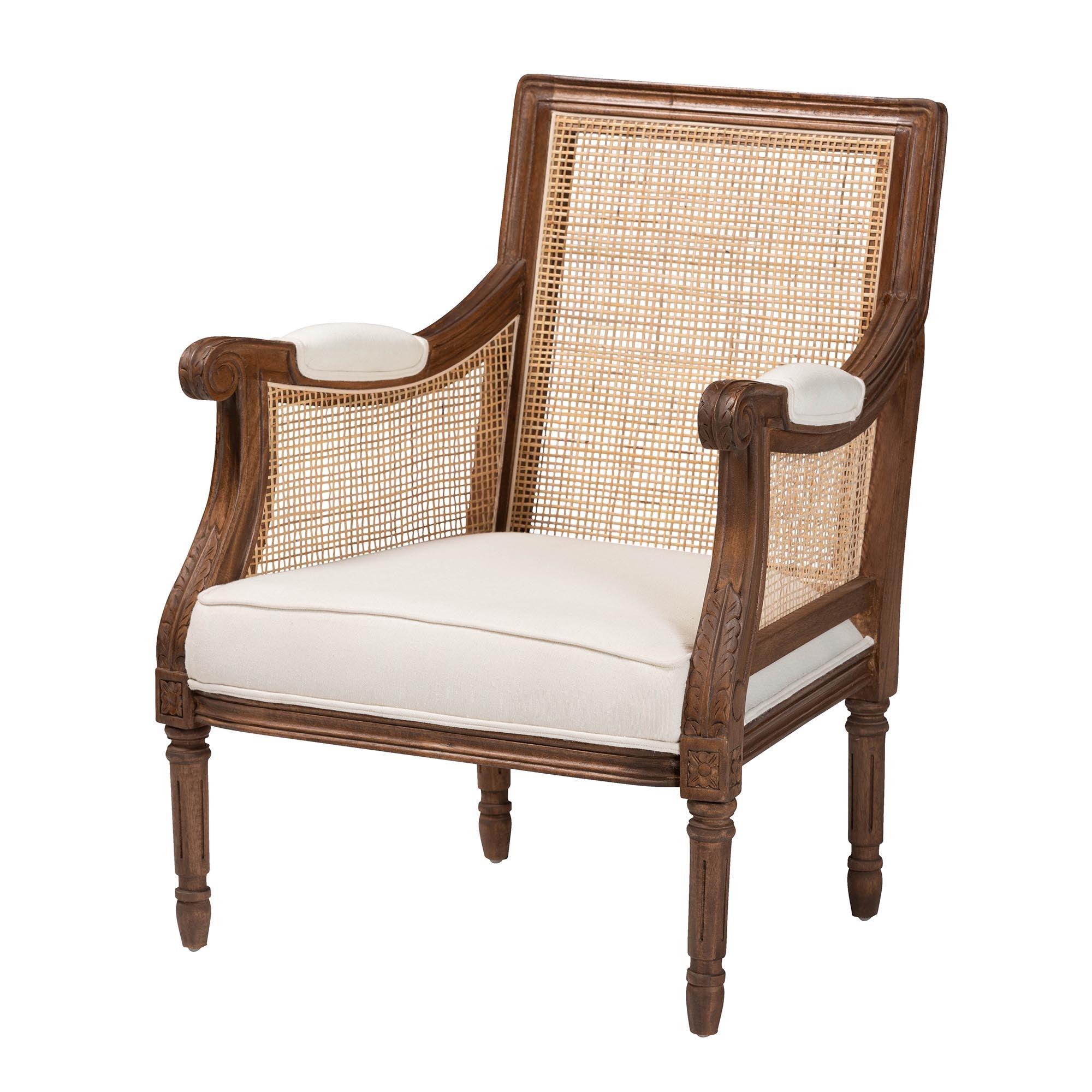 bali & pari Desmond Traditional French Fabric and Finished Wood Accent Chair